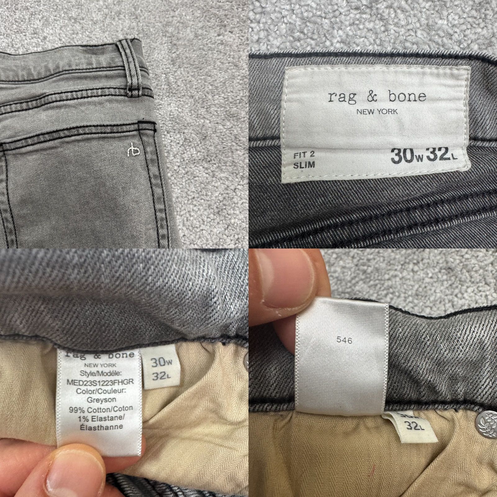 Rag & Bone rag & bone Fit 2 Slim Straight Jeans Mens 30x31 Charcoal Grey 5-Pocket Denim Stretch Pattern: Solid, Logo, USA, Designer, Classic Mens Size US 30 / EU 46 - 8 Thumbnail