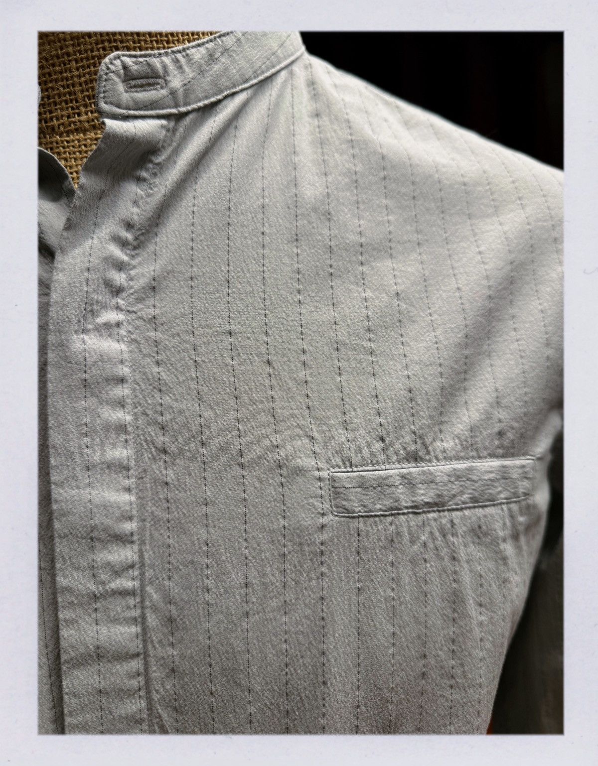 Other Minimalist Stand Collar Shirt – Light Grey Textured Cotton Size US S / EU 44-46 / 1 - 4 Thumbnail
