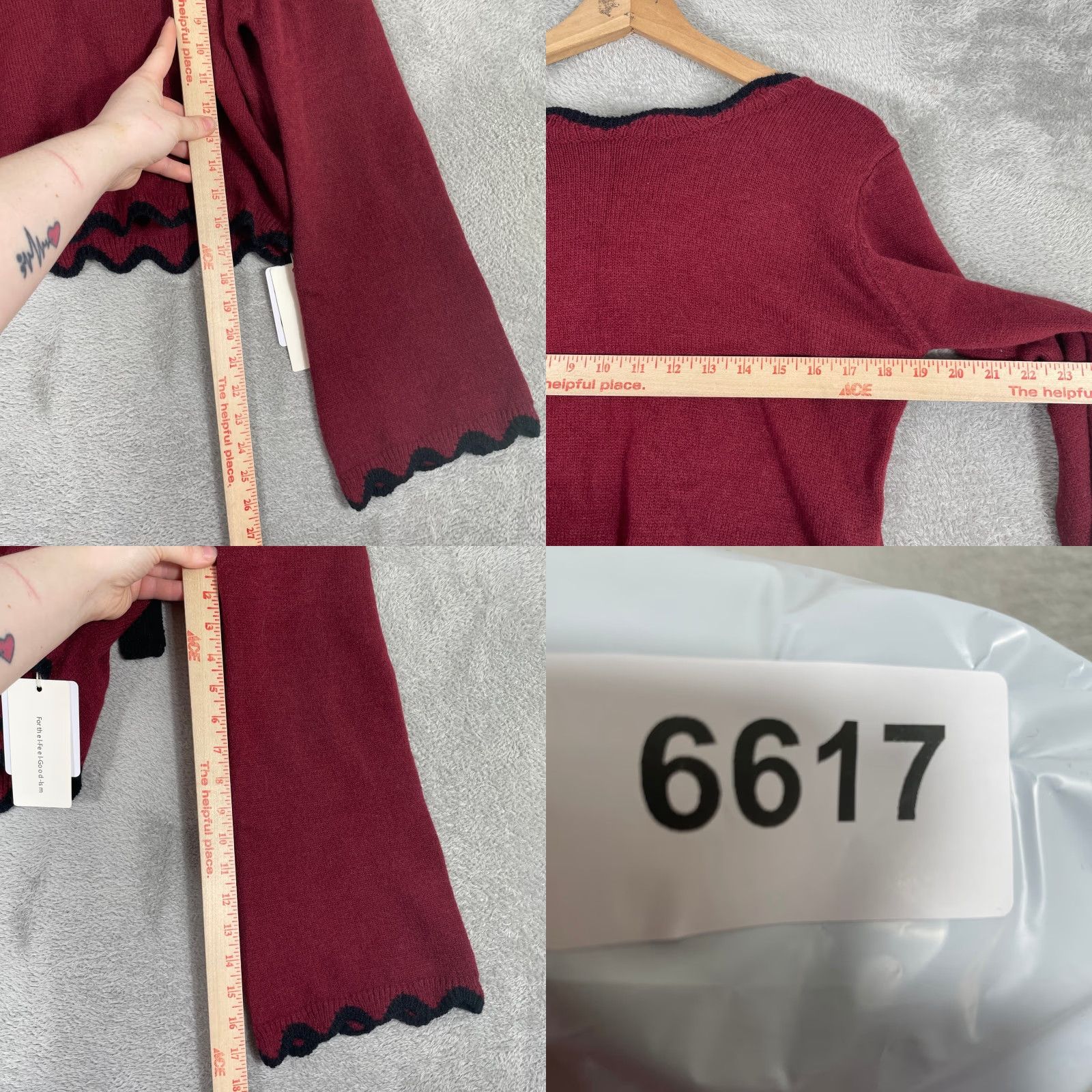 Bell VINTAGE Commense Sweater Womens Medium Red Bow Scalloped Cropped Bell Sleeve Coquette Size M / US 6-8 / IT 42-44 - 8 Thumbnail