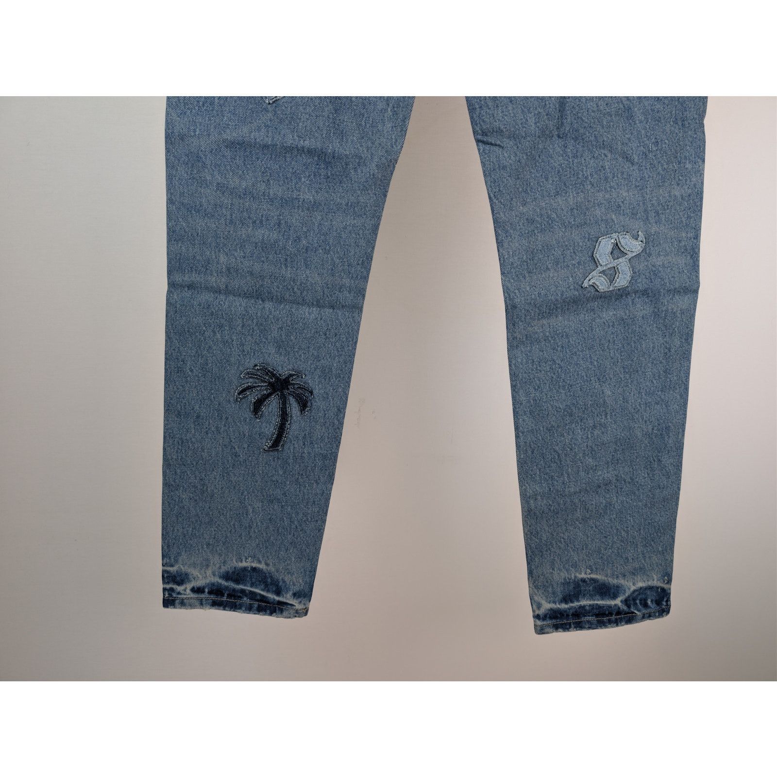 Palm Angels o1rshd1 LW Logo Denim Patches Regular Fit Jeans Light Blue Size US 30 / EU 46 - 14 Thumbnail