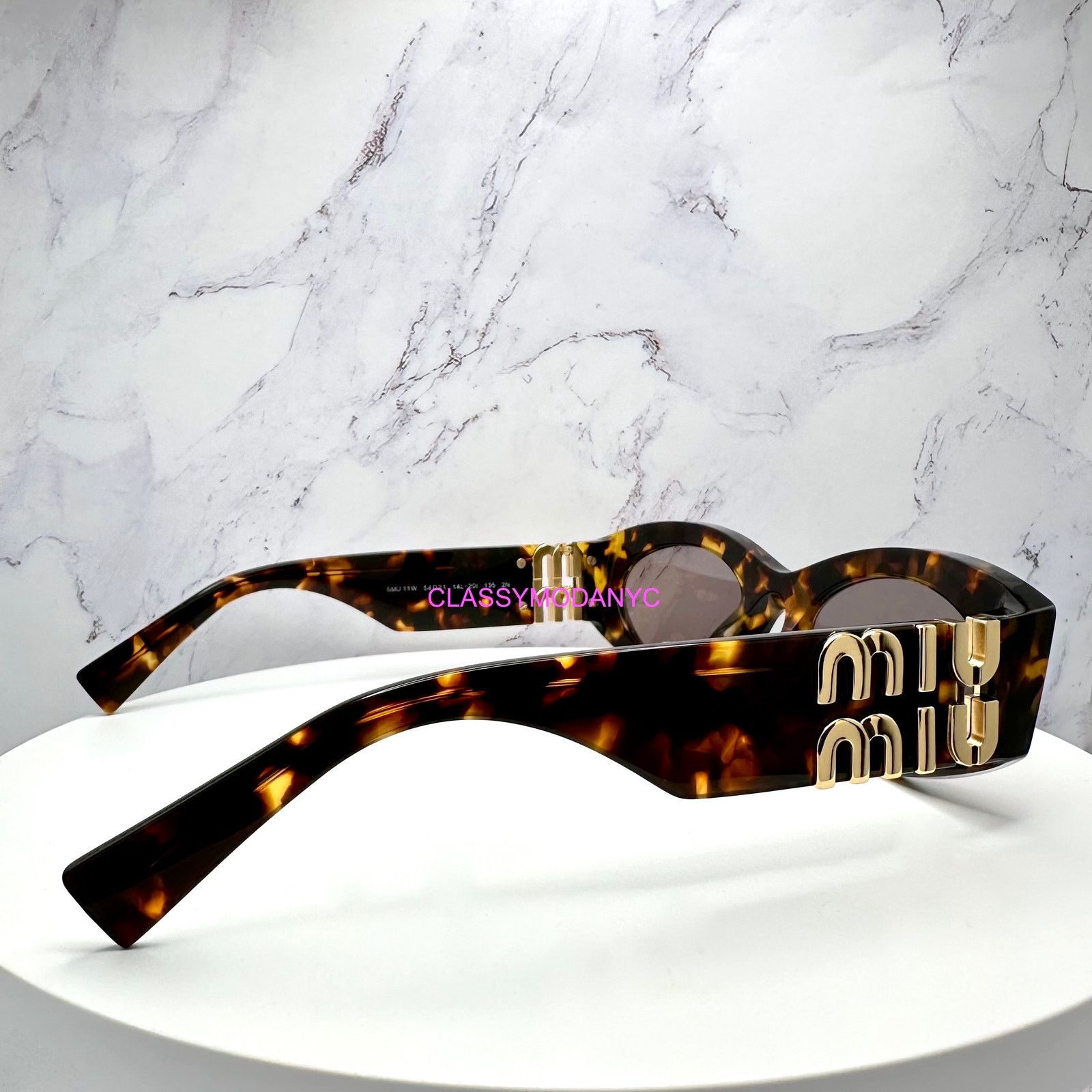 Miu Miu New MIU MIU Sunglasses Brown Tortoise Shell Oval Gold Logo Size ONE SIZE - 17 Thumbnail