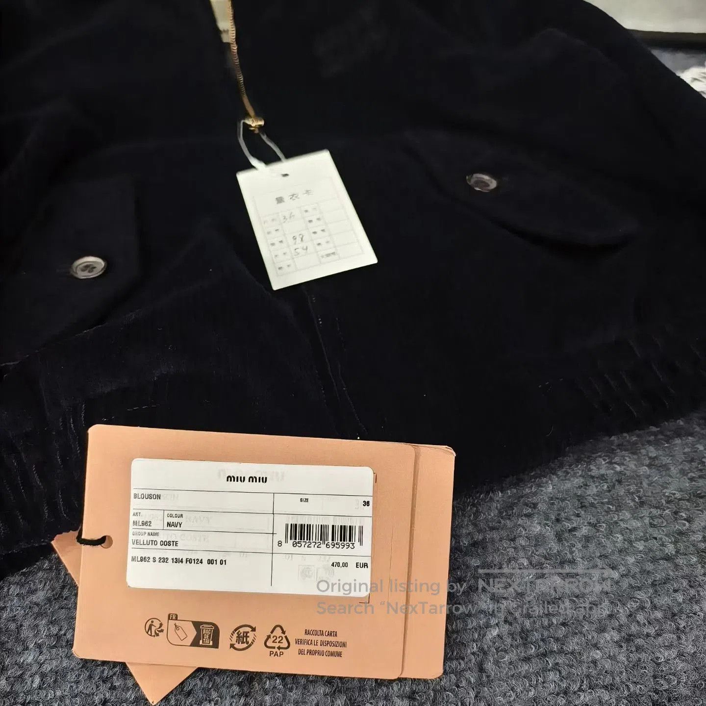 Miu Miu Miu Miu Navy Corduroy Zip Jacket. Size XS / US 0-2 / IT 36-38 - 6 Thumbnail