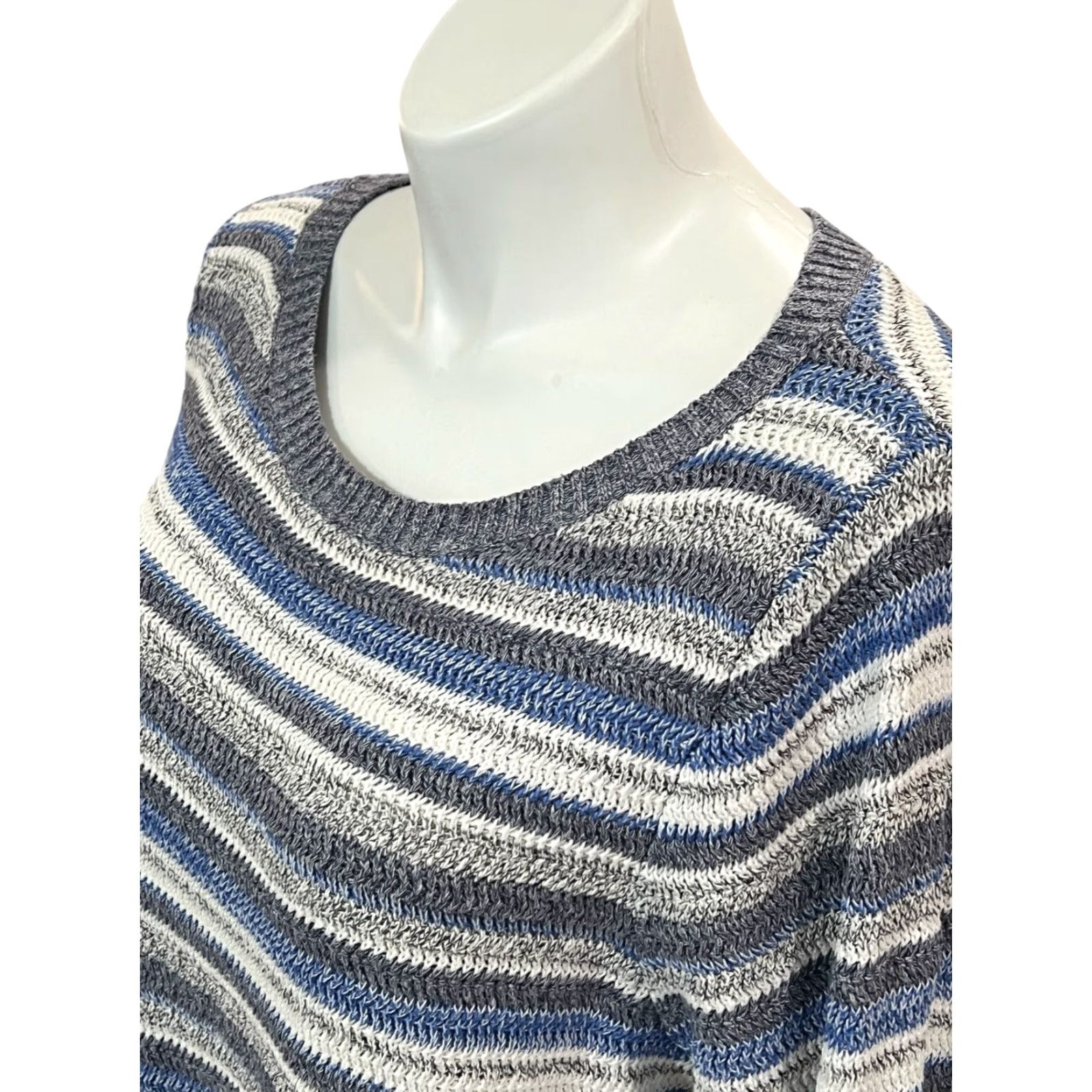 Talbots Talbots Sweater Women's 3X Plus Gray Oatmeal Blue Striped Knit 3/4 Sleeve EUC Size XXL / US 16-18 / IT 52-54 - 3 Thumbnail