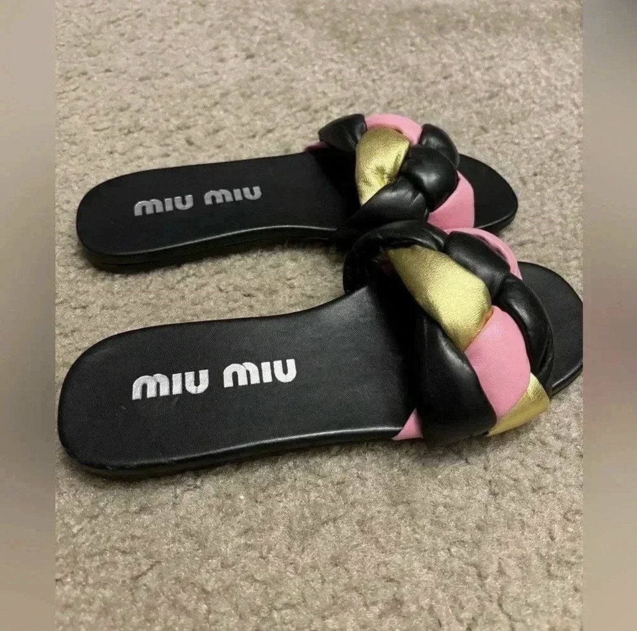 Miu Miu Miu Miu Women’s Calzature Donna Slip On Woven Slide Sandals Size US 7 / IT 37 - 2 Thumbnail