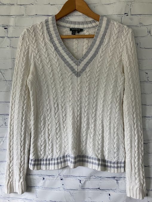 Lauren Ralph Lauren Lauren Ralph Lauren white tennis sweater cotton linen sz L Size L / US 10 / IT 46 - 1 Thumbnail
