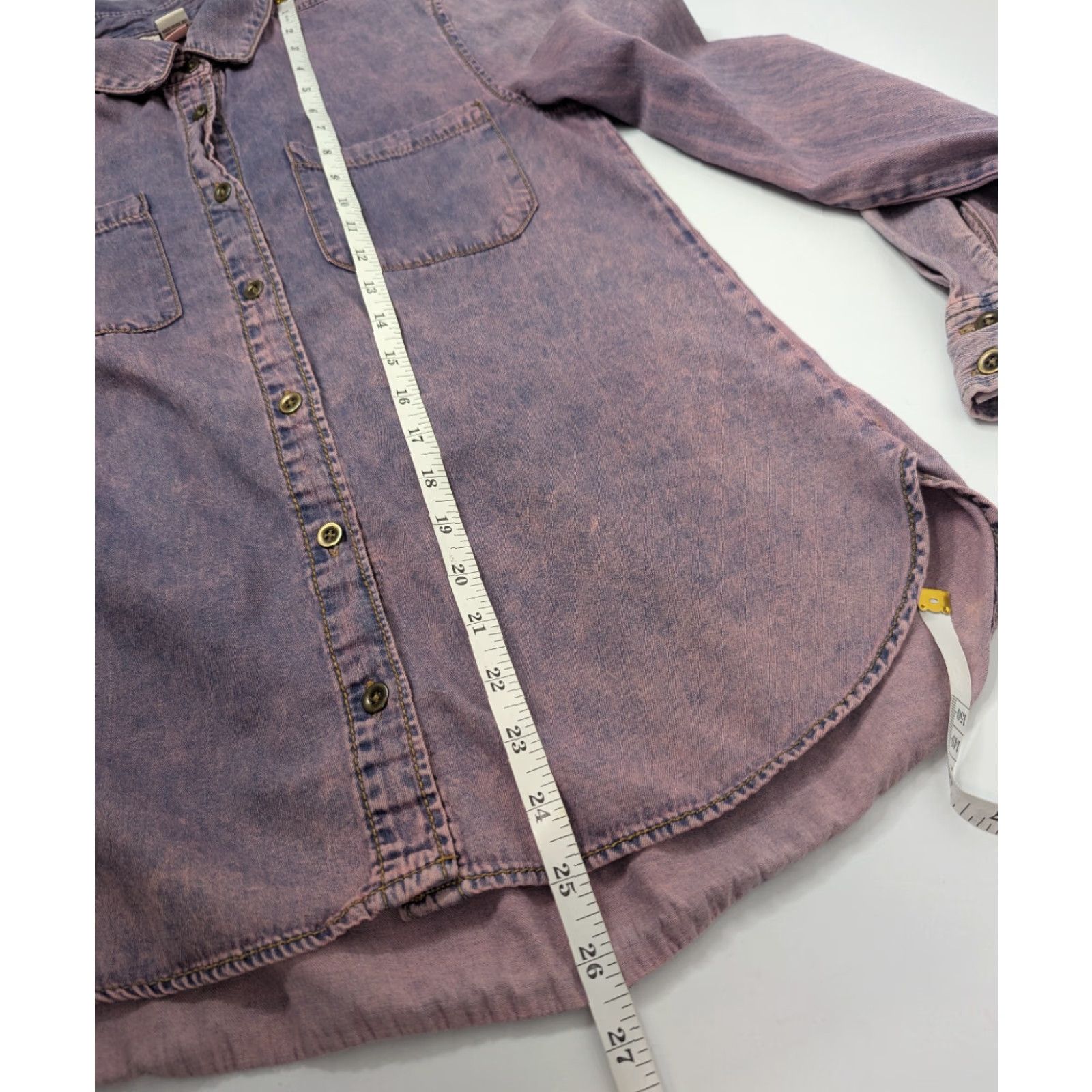 Denime VINTAGE Mudd Shirt Denim Purple Long Sleeve Button-Up Size M Womens Y2K Bohemian 90s Grunge Western Casual Workwear Denim Shirt Purple Medium Size M / US 6-8 / IT 42-44 - 5 Thumbnail