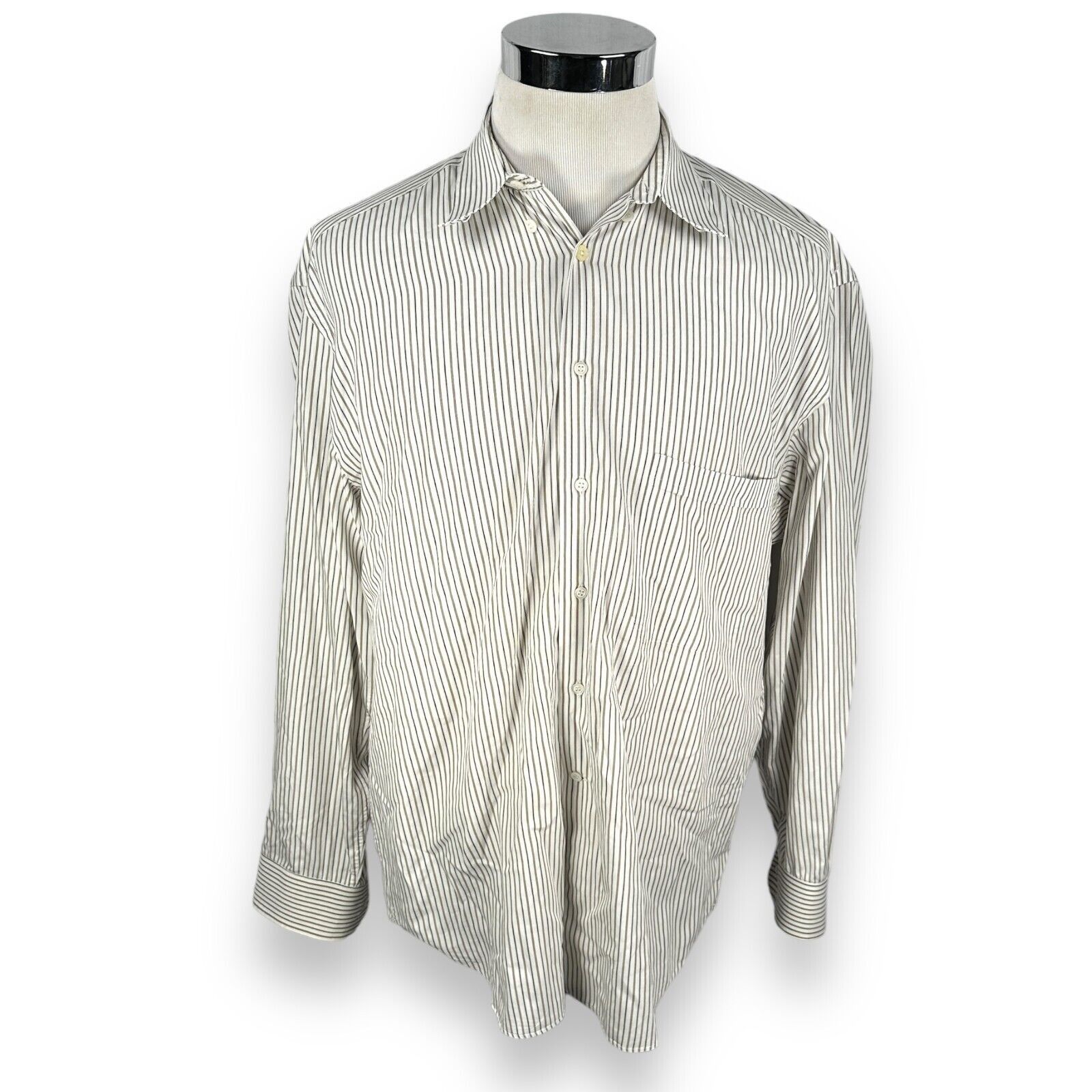 Canali Long outlet Sleeve Button Up Striped Dress Shirt White Size 17