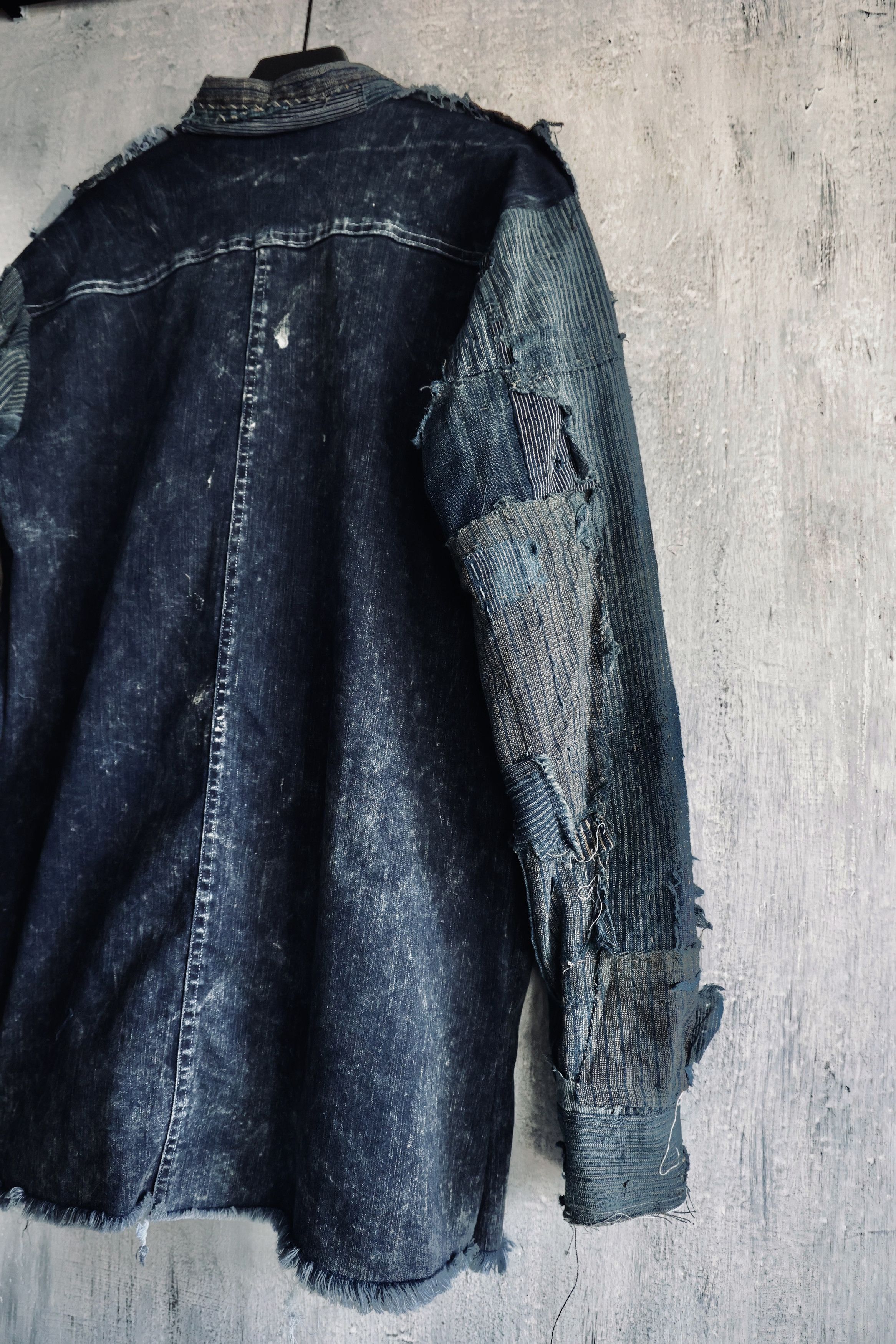 Hana Indigo Washed denim shirt assembly with Boro vintage japan fabric Size US M / EU 48-50 / 2 - 6 Thumbnail