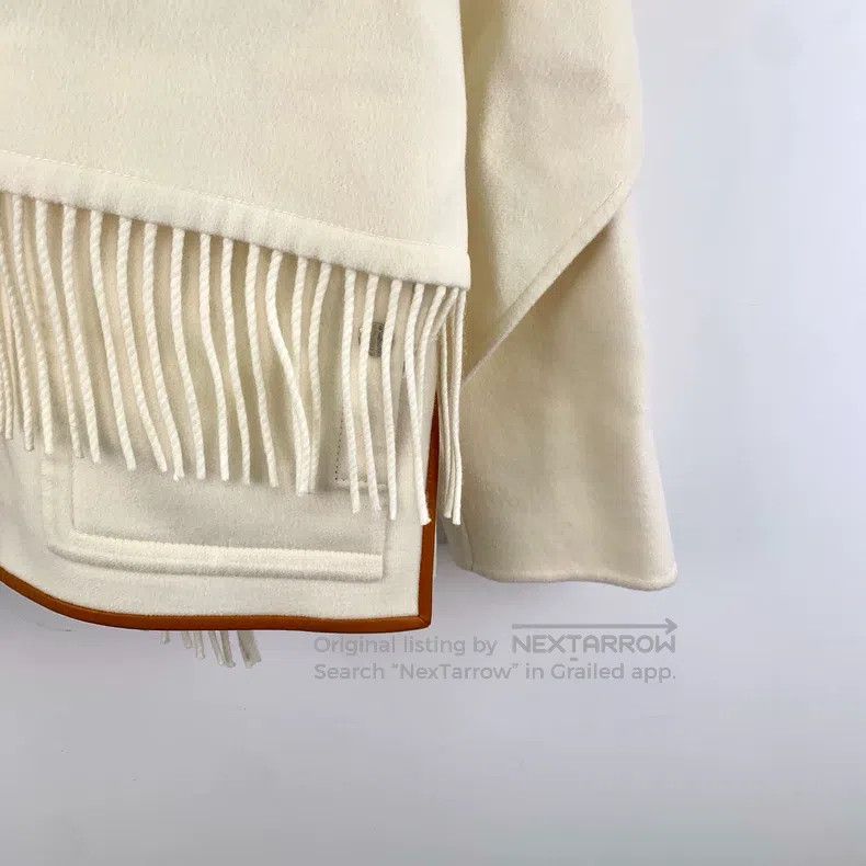 Hermes Hermes Beige Cashmere Lapel Single-Breasted Fringe Short C Size XS / US 0-2 / IT 36-38 - 4 Thumbnail