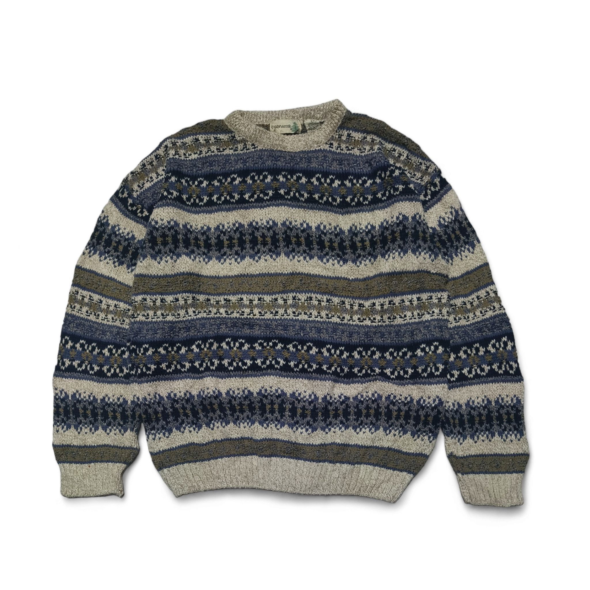 Vintage 80s FIELDMASTER Ethnic Striped otifs Knit Sweater