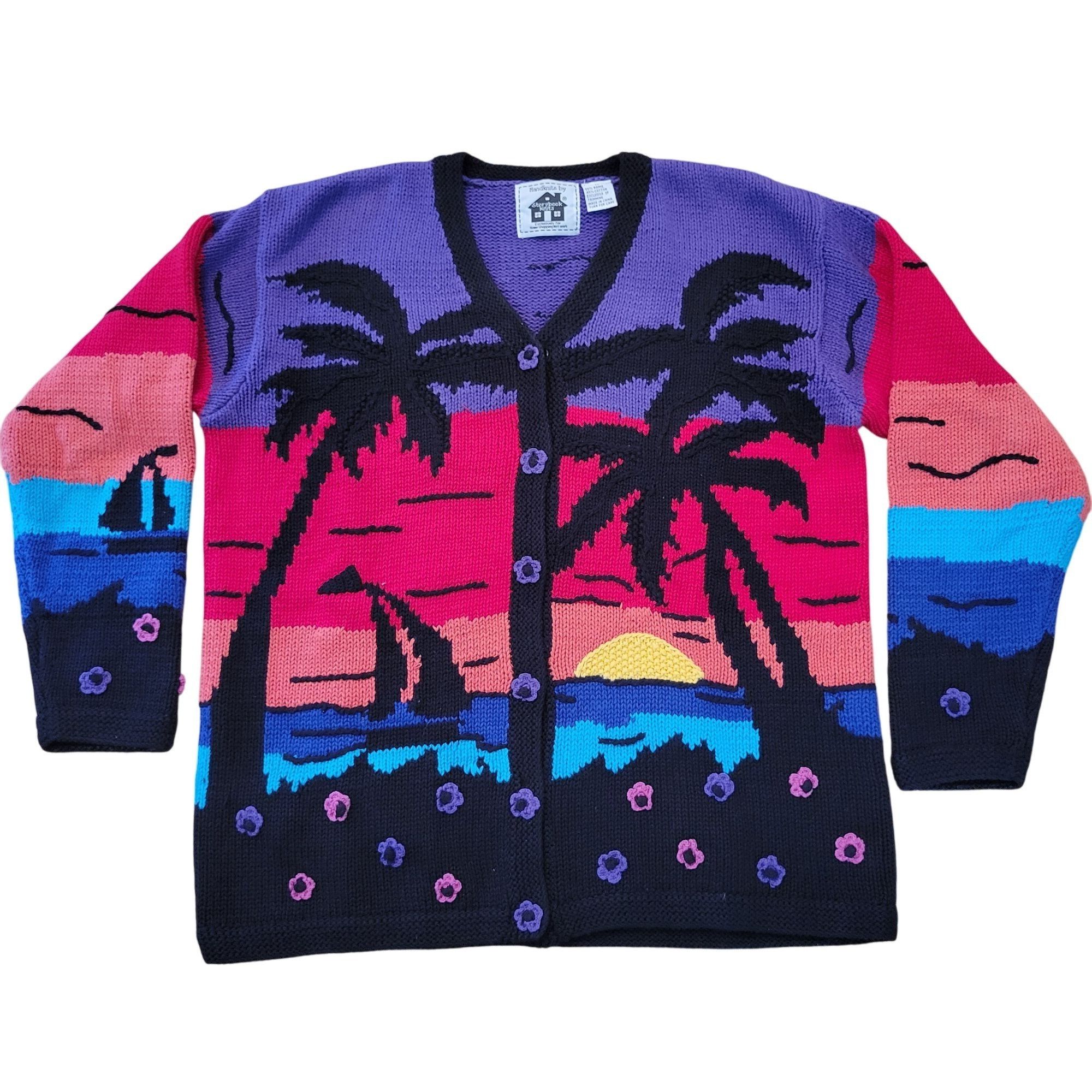 Vintage Storybook Knits Sunset Beach Cardigan Sweater Palm Tree M Size M / US 6-8 / IT 42-44 - 1 Thumbnail