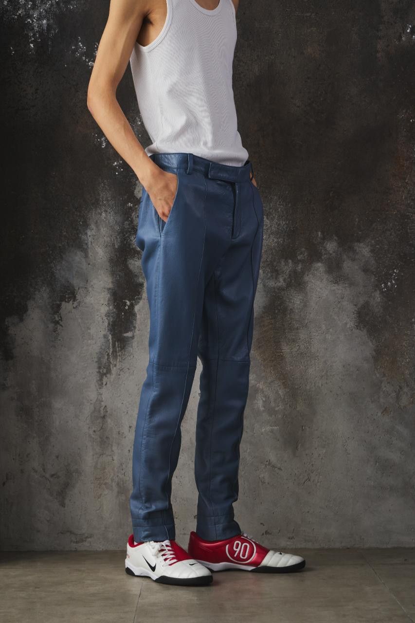 Gucci Gucci Light Blue Lambskin Leather Straight-Leg Pants Size US 34 / EU 50 - 4 Thumbnail