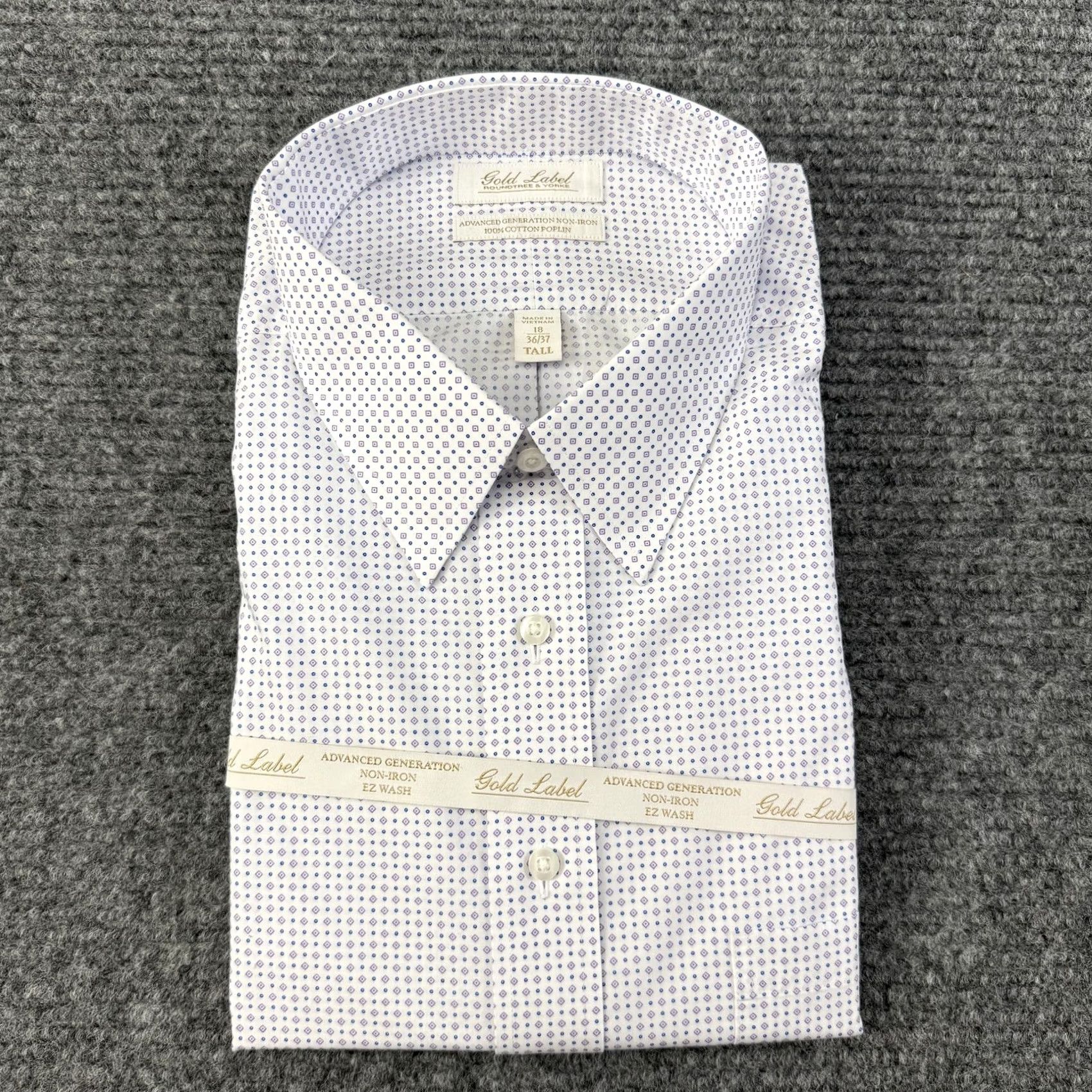 Roundtree & Yorke VINTAGE Roundtree & Yorke Gold Label Shirt Mens 18 36/37 Tall White Geometric Non-Iron Purple Accent Mens Size US XXL / EU 58 / 5 - 2 Thumbnail