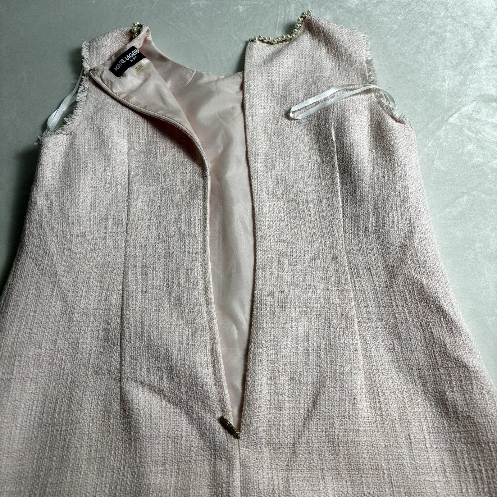 Karl Lagerfeld Karl Lagerfeld Sz 10 Pink Tweed Knee-length Sleeveless Shift Size L / US 10 / IT 46 - 9 Thumbnail
