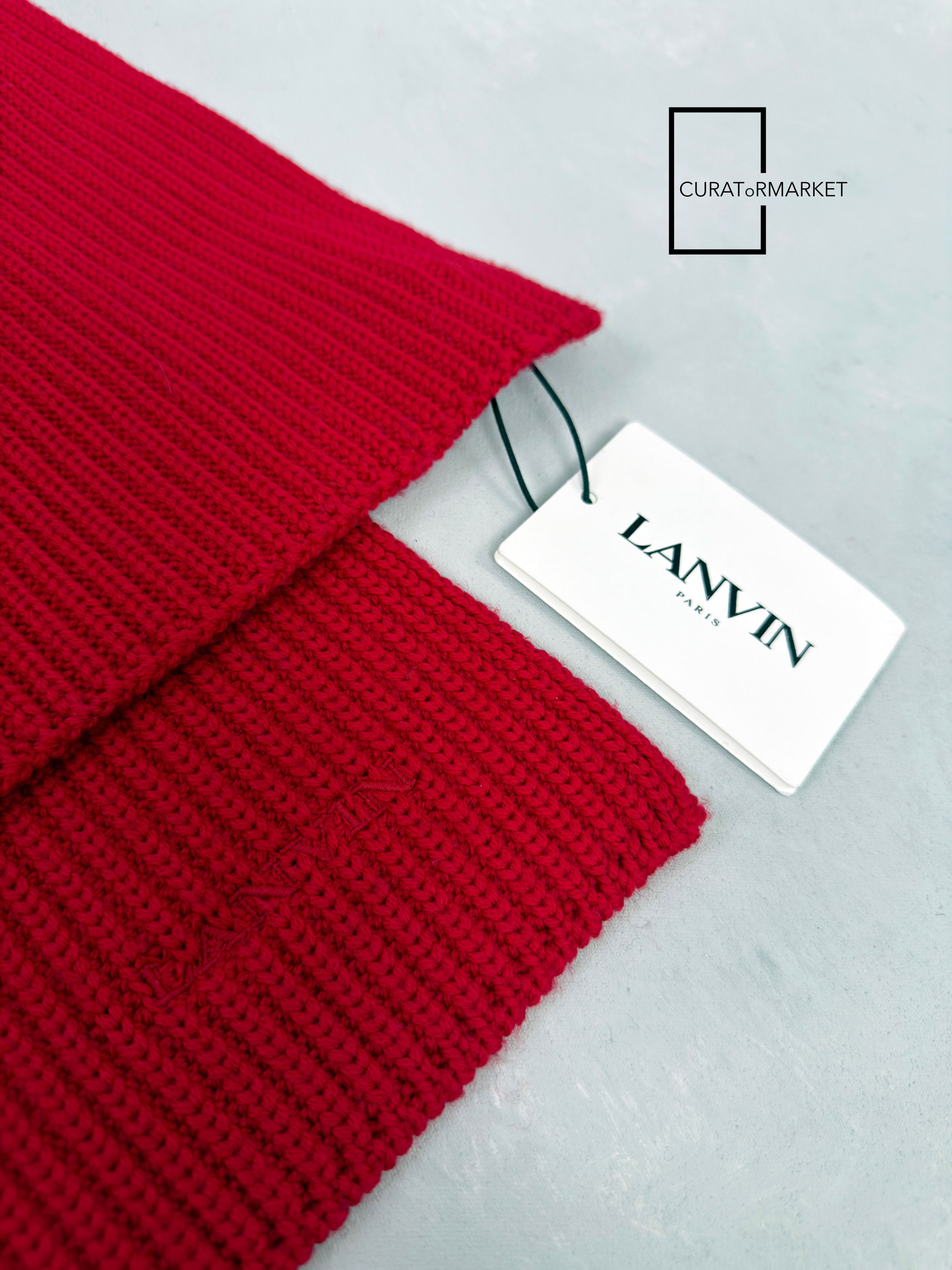 Lanvin Iconic Embroidered Text Logo Knitted Wool Luxury Scarf FW25 Size ONE SIZE - 5 Thumbnail
