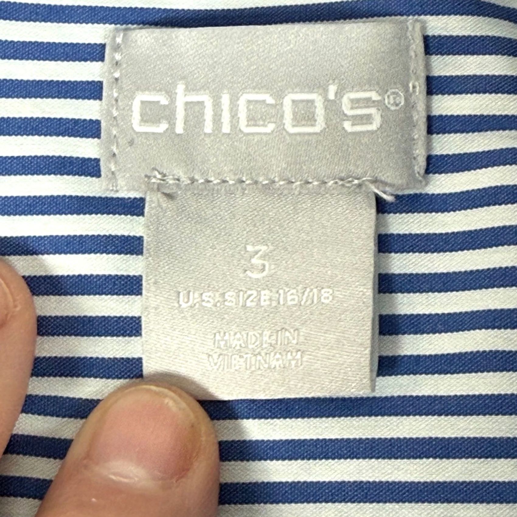 Vintage Chicos Tunic Button-Up Shirt Womens Blue Striped Ruffle Front Classic Office 16/18 XL XS? Size XS / US 0-2 / IT 36-38 - 4 Thumbnail