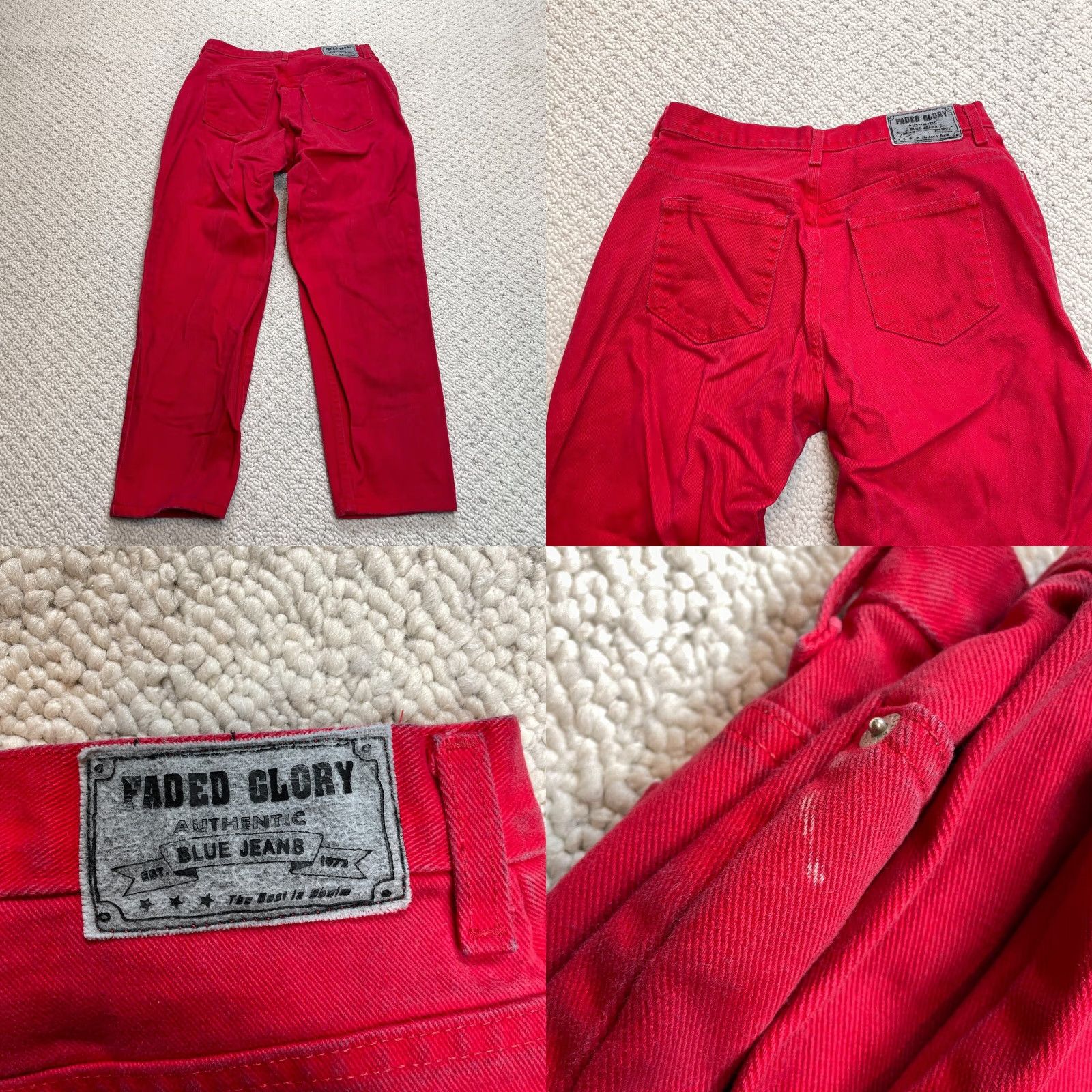 Faded Glory Faded Glory Jeans Womens 14 Petite Red Denim High Rise Straight Solid Zip 30x28 Size 36" / US 14 / IT 50 - 9 Thumbnail