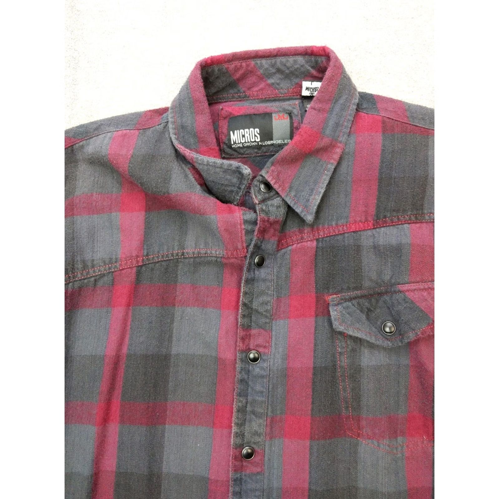 Vintage VINTAGE Micros Shirt Mens Large Red Plaid Flannel Snap Button Pocket Long Sleeve Size US L / EU 52-54 / 3 - 4 Thumbnail