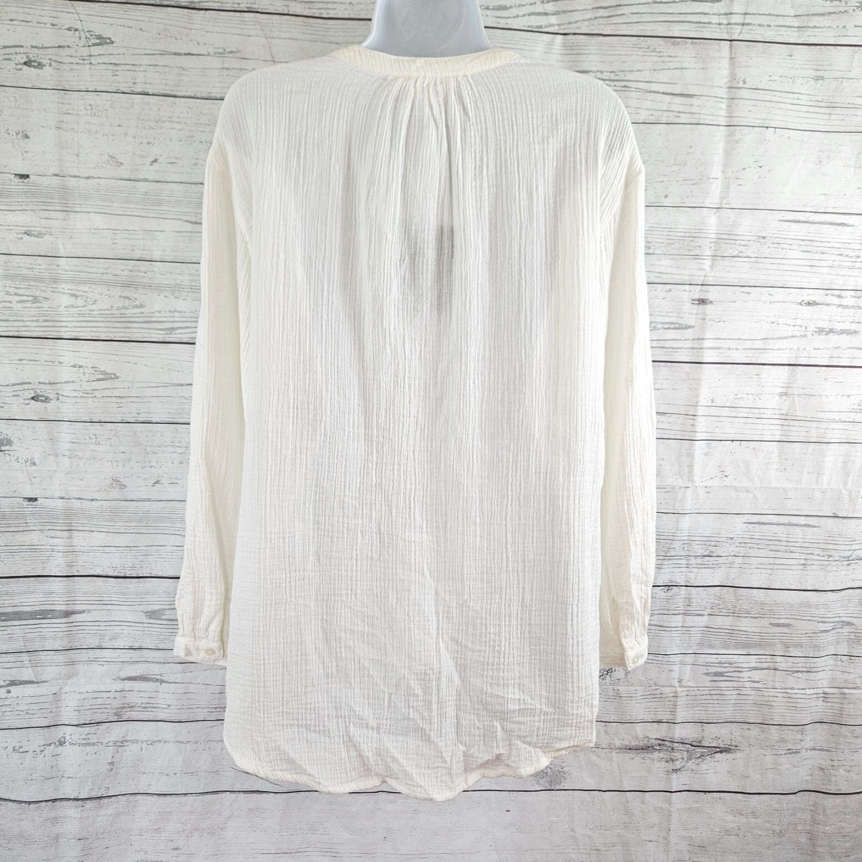 Market Market & Spruce Womens Blouse Shirt Long Sleeve Cotton White Medium Gauze Solid Ladies Womens Size M / US 6-8 / IT 42-44 - 3 Thumbnail