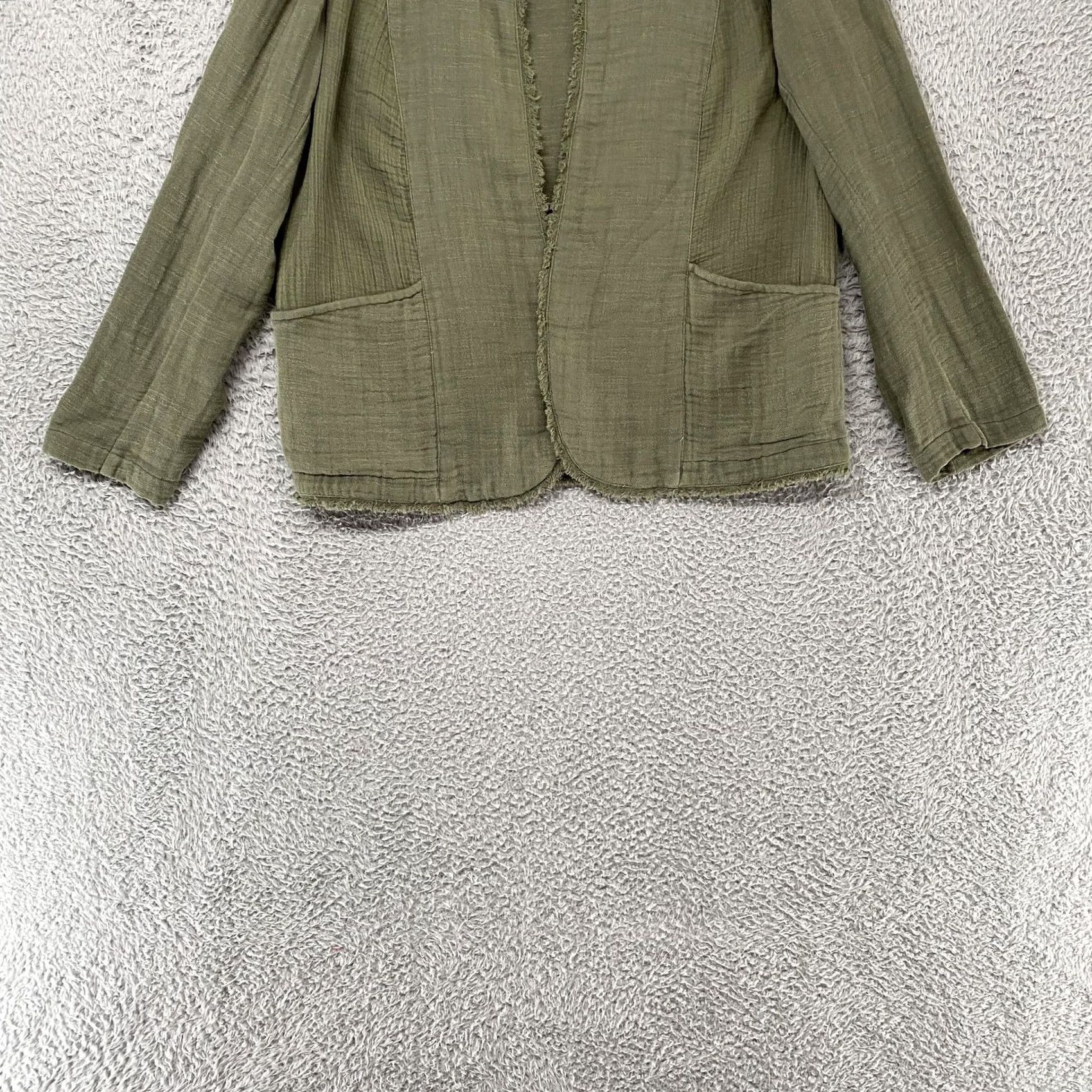 J. Jill J Jill Womens Green Jacket Petite M Open Front Fringe Crinkle 100% Cotton Size M / US 6-8 / IT 42-44 - 2 Thumbnail