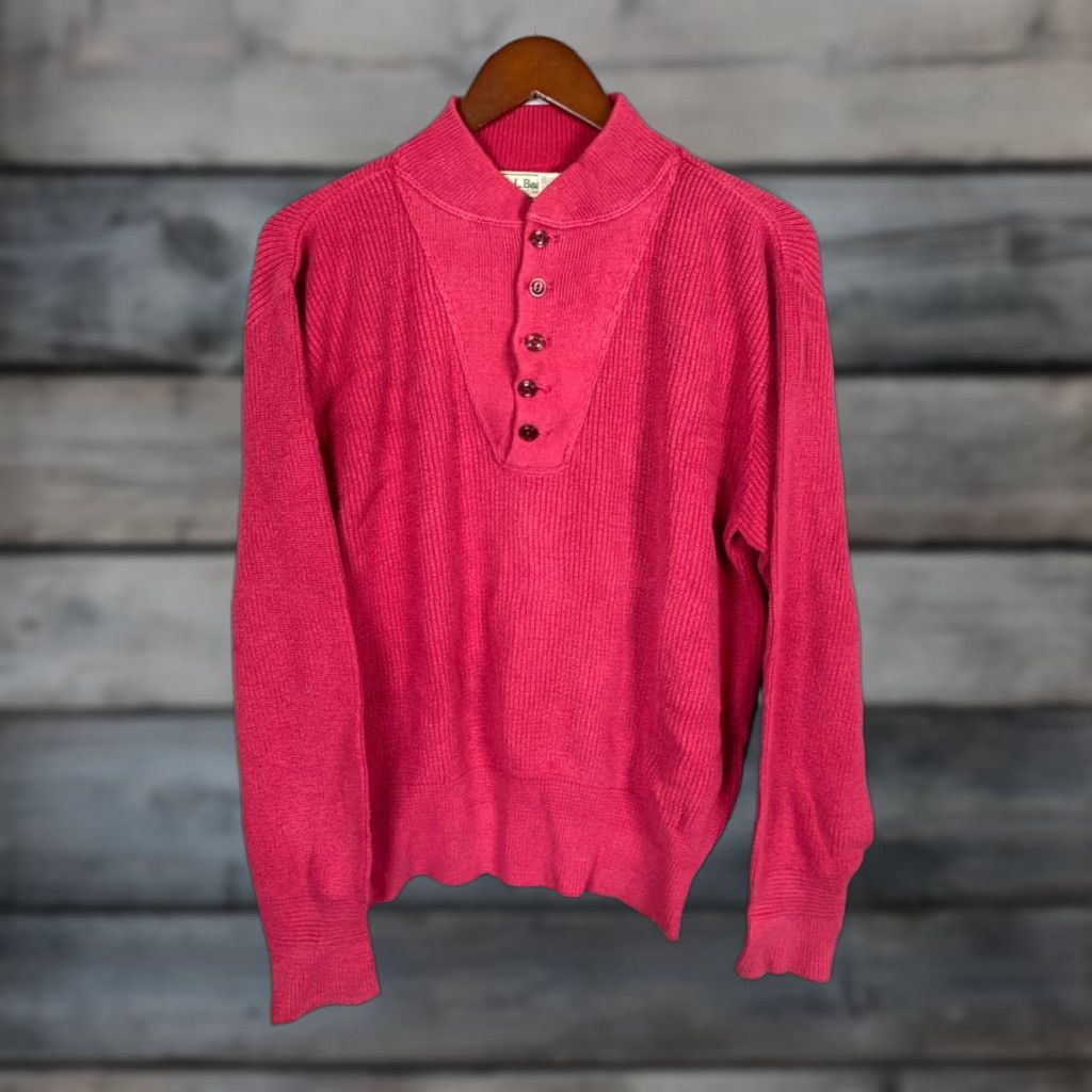 Vintage Vintage L.L. Bean Men's Cotton Henley Sweater Adult Medium Fall Winter Faded Red Burgundy 90s Classic Preppy Size US M / EU 48-50 / 2 - 1 Thumbnail