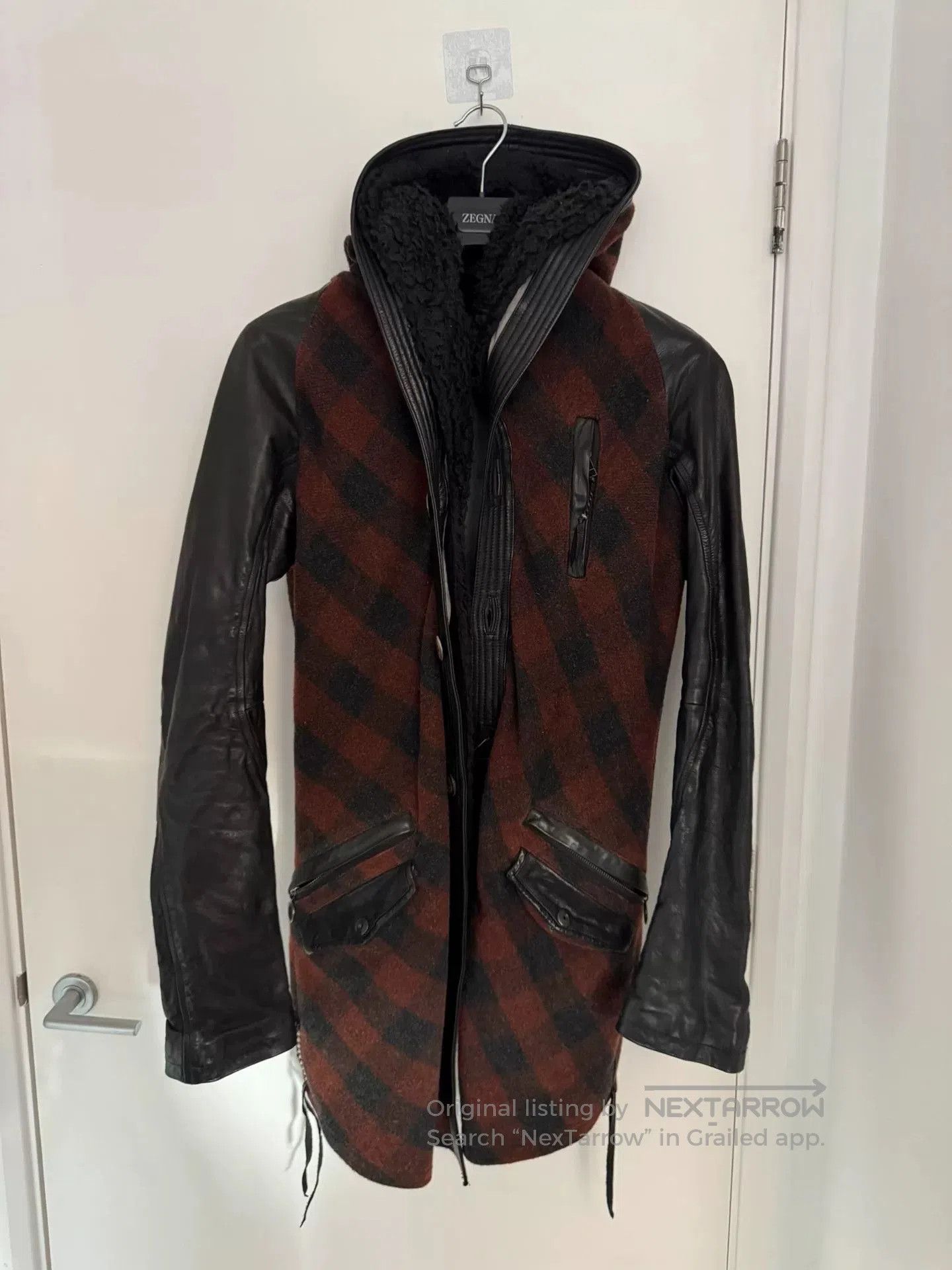 KMRii wool and leather hooded jacket. Size US M / EU 48-50 / 2 - 6 Thumbnail