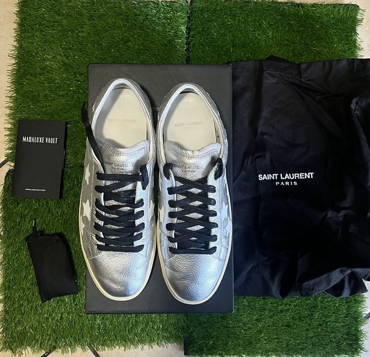 image of Saint Laurent Paris Saint Laurent Sliver Star Shoes in Silver, Men's (Size 10)