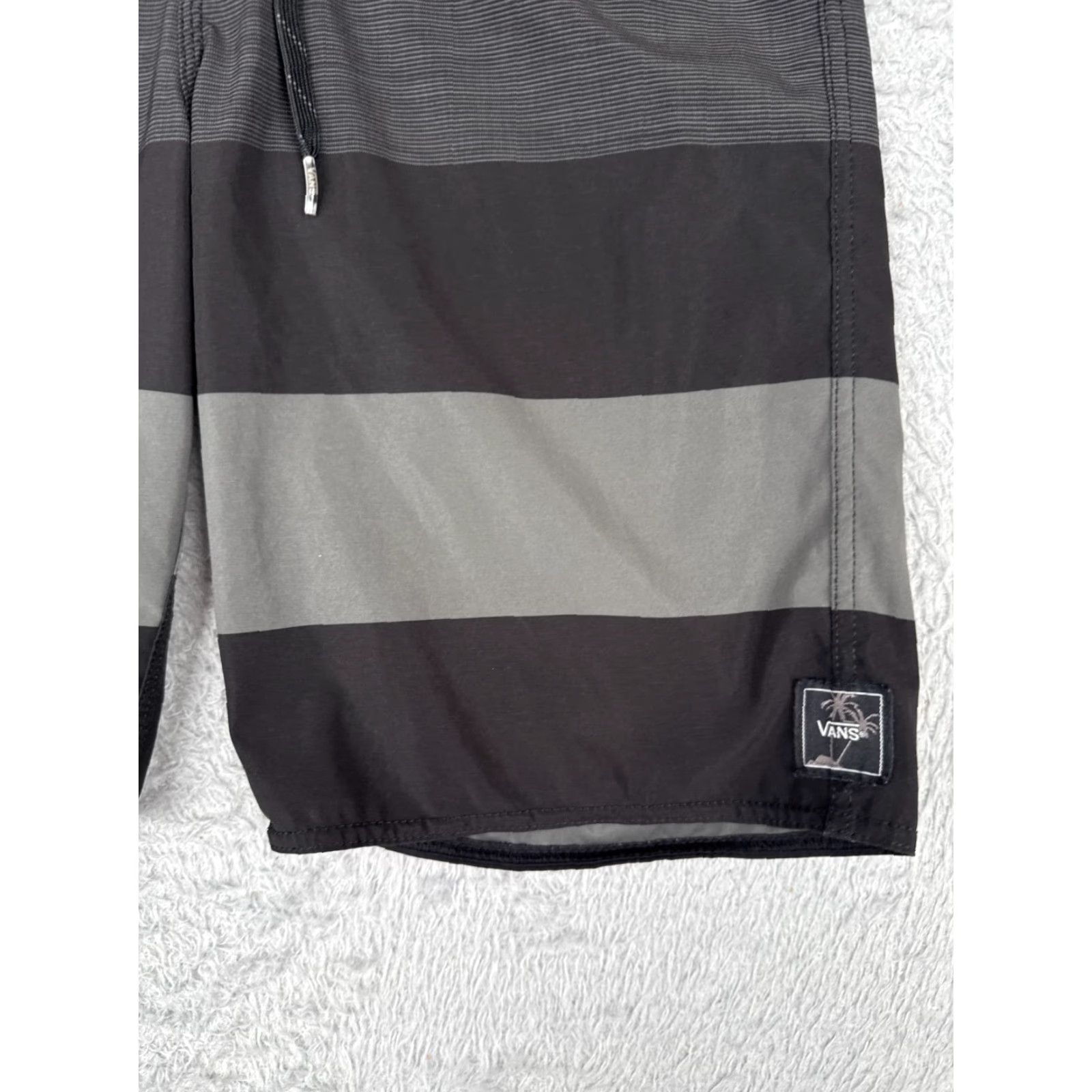 Vans VANS Board Shorts Mens 28 Black Gray Stripe Beach Surf 28x9 Polyester Pockets Modern Regular Mens Size US 28 / EU 44 - 2 Thumbnail