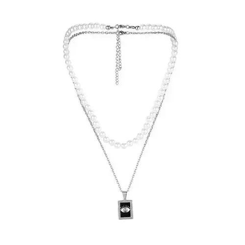 Other Pearl Choker Chain & Square Eye Titanium Necklace Size ONE SIZE - 1 Thumbnail
