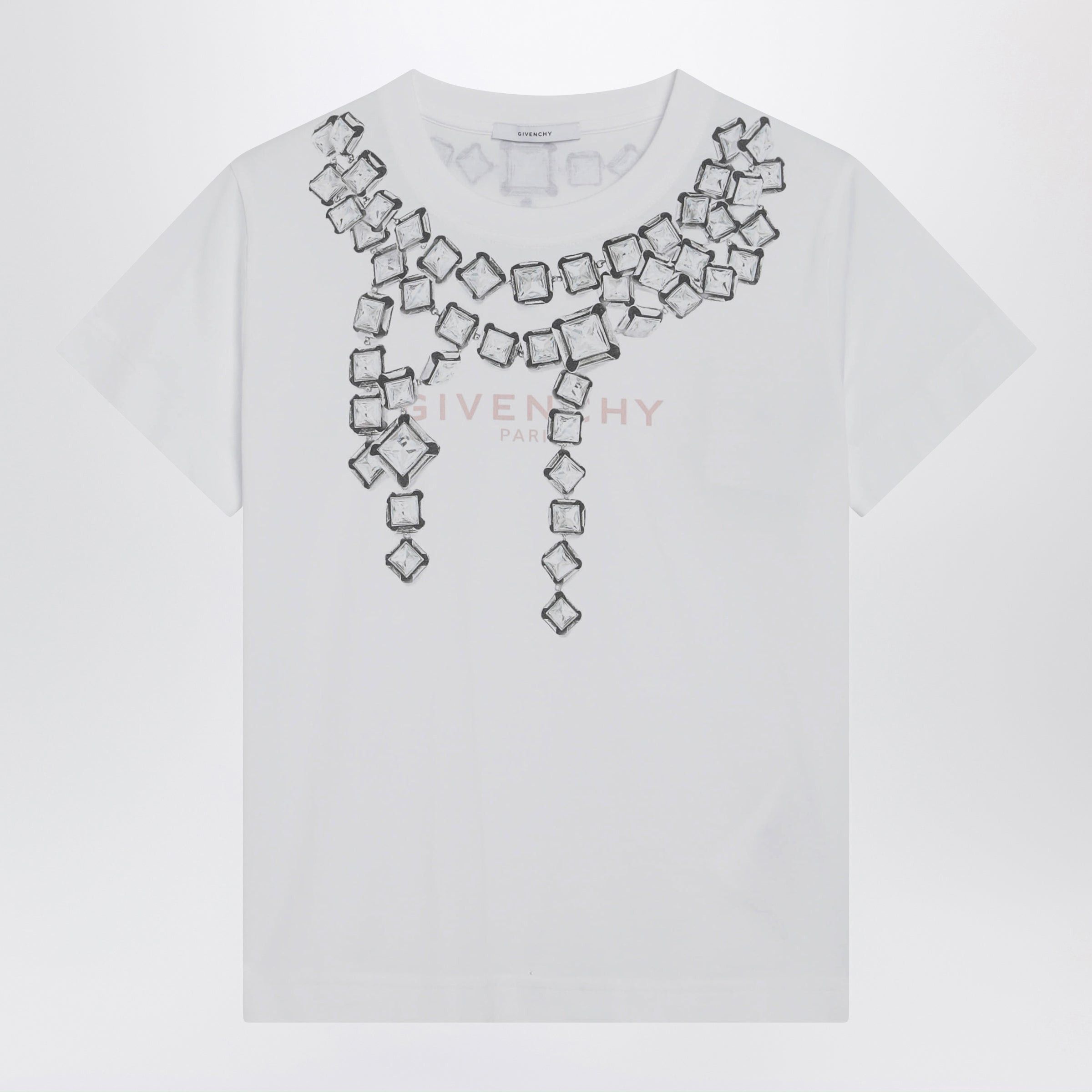 Givenchy Givenchy Deconstructed Crystals Cotton T-Shirt In White Size L / US 10 / IT 46 - 1 Thumbnail