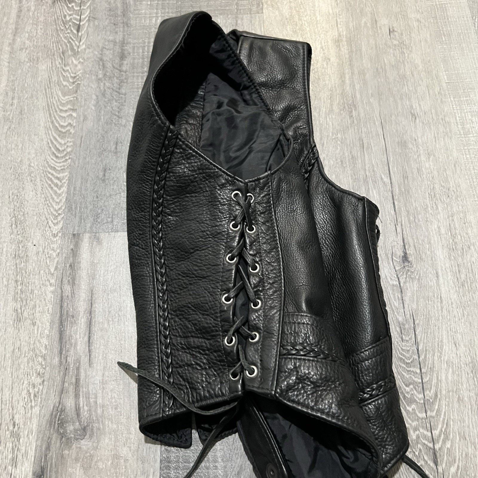 Vintage Fashions By Rose Black Leather Biker Vest Side Laces USA Size S / US 4 / IT 40 - 4 Thumbnail