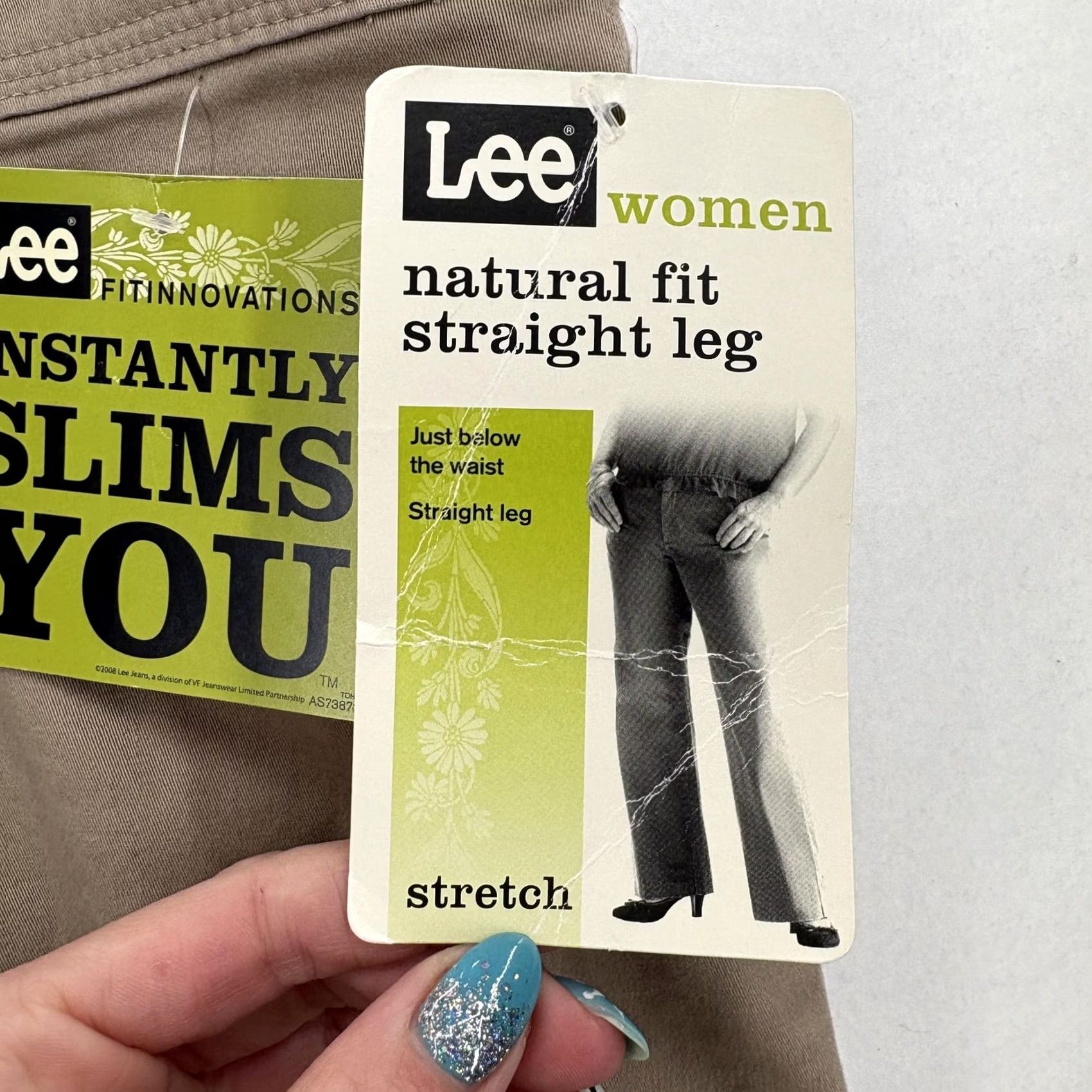 Lee Lee Womens Pants Khakis 22W Beige Natural Fit Straight Leg Elastic Waist Pockets Twill Slimming Stretch Casual Size 40" / US 18 - 5 Thumbnail