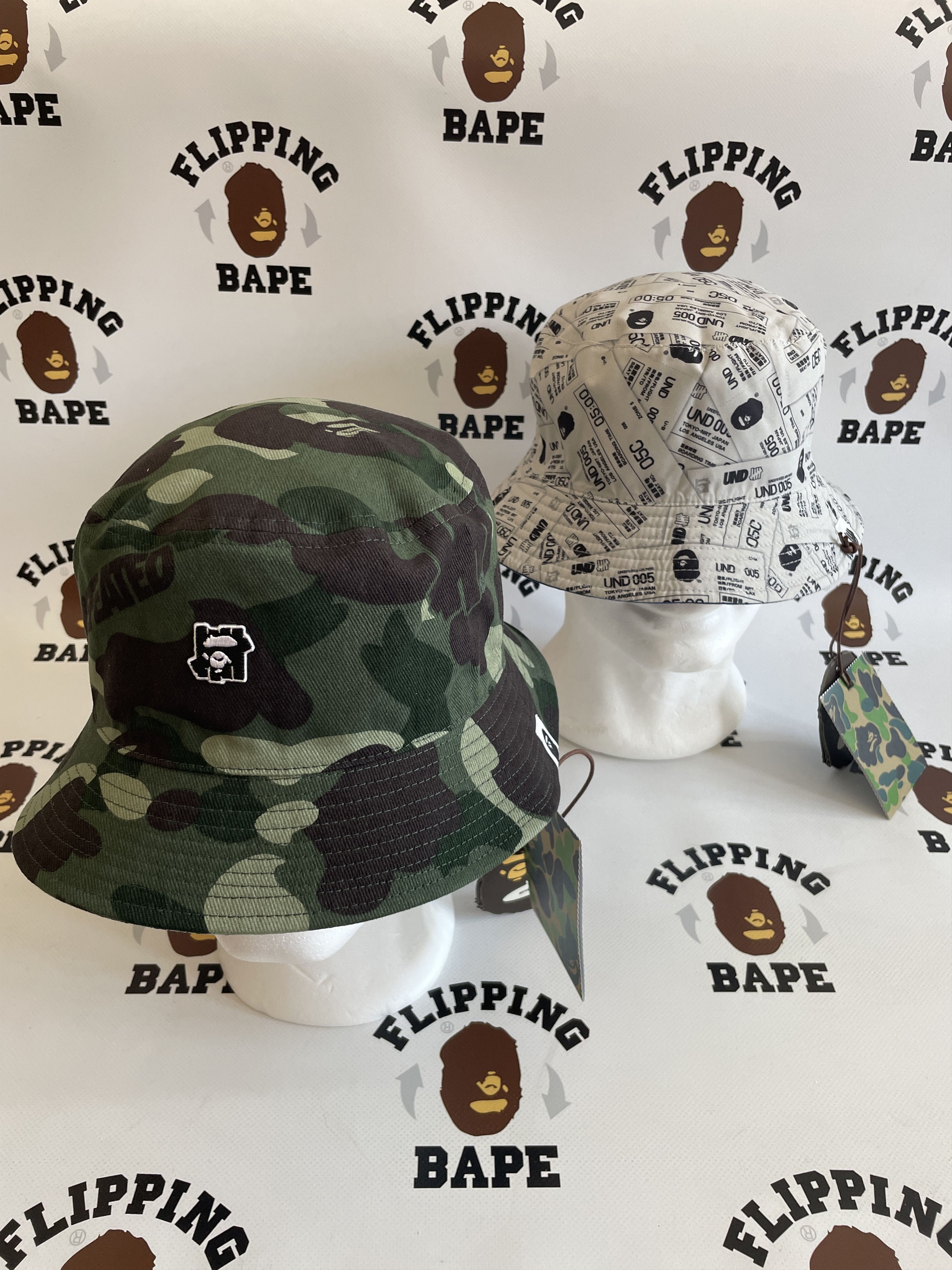 Pre-owned Bape X Undftd Bucket Hat (reversible) M In Green White