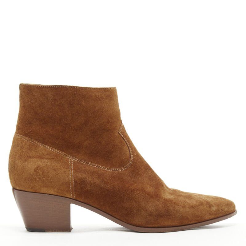 Saint Laurent Paris SAINT LAURENT Wyatt tan brown suede almond toe cuban bootie EU38 Size US 8 / IT 38 - 1 Thumbnail