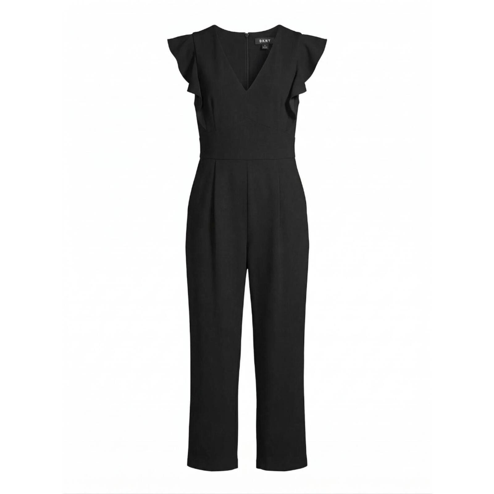 DKNY DKNY Black Ruffle Flutter Sleeve - Jumpsuit Pockets Size 32" / US 10 / IT 46 - 1 Thumbnail