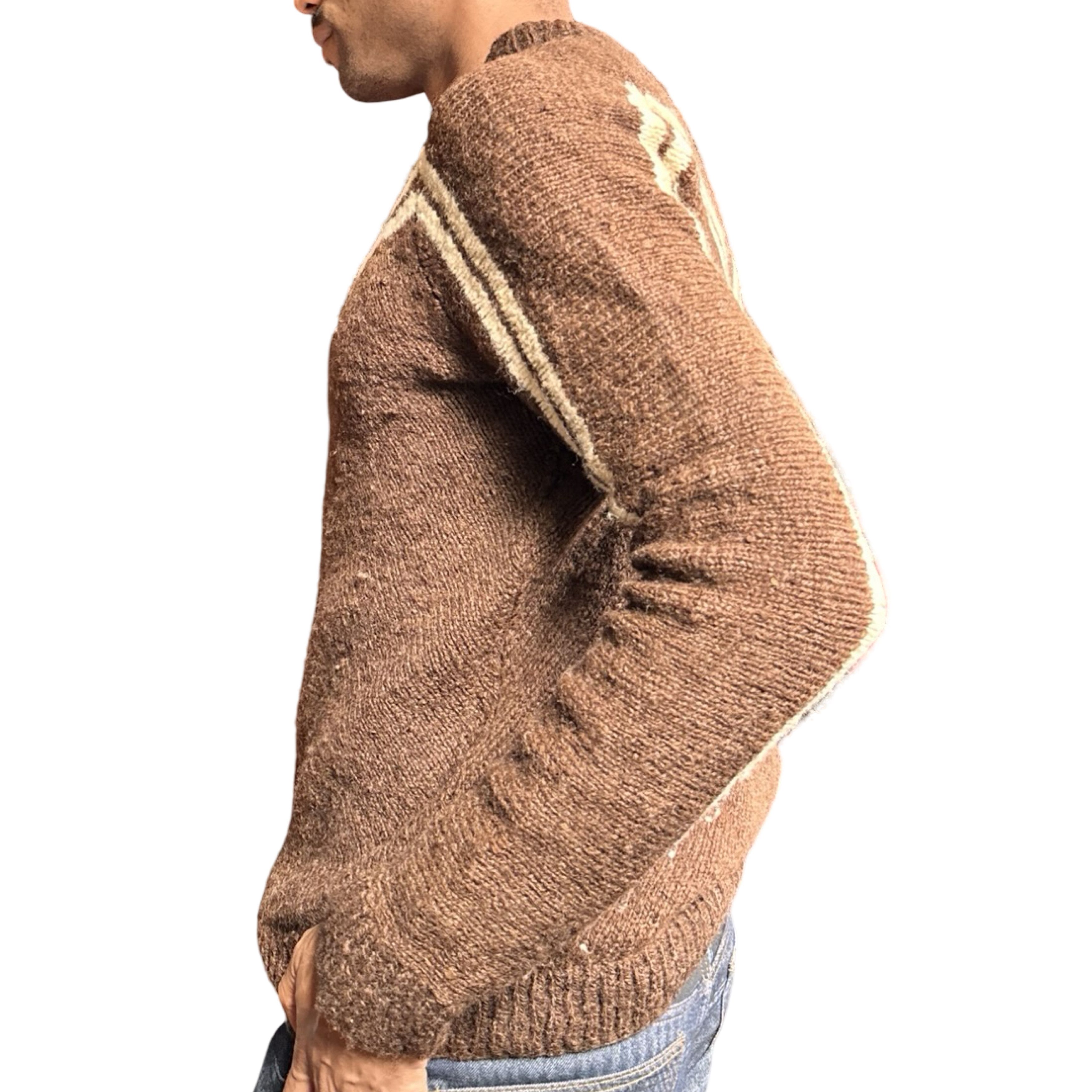 Vintage Vintage Brown Wool ‘Prada Style’ V Pattern Sweater – Large Size US L / EU 52-54 / 3 - 3 Thumbnail
