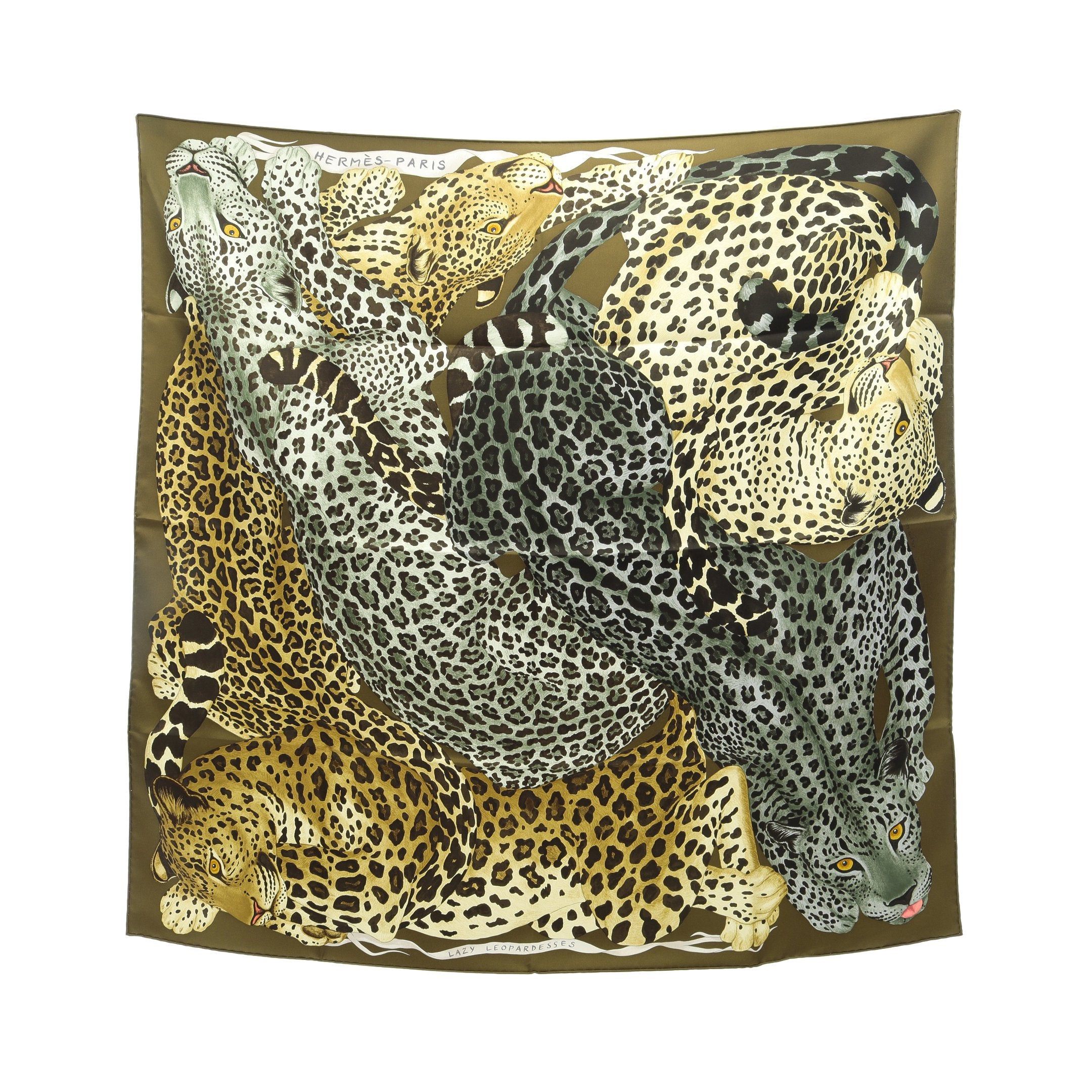 Hermes Hermes Carres 90 Lazy Leopardesses Scarf Silk Blue Gray Beige Black Size ONE SIZE - 1 Thumbnail