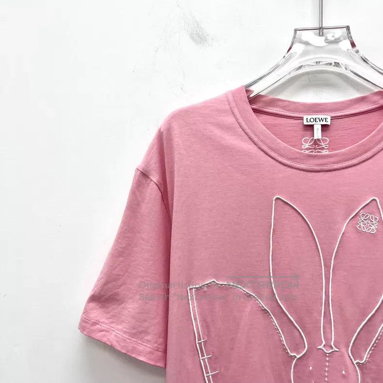 Loewe Loewe Pink rabbit letter embroidered cotton round neck sho Size S / US 4 / IT 40 - 3 Thumbnail
