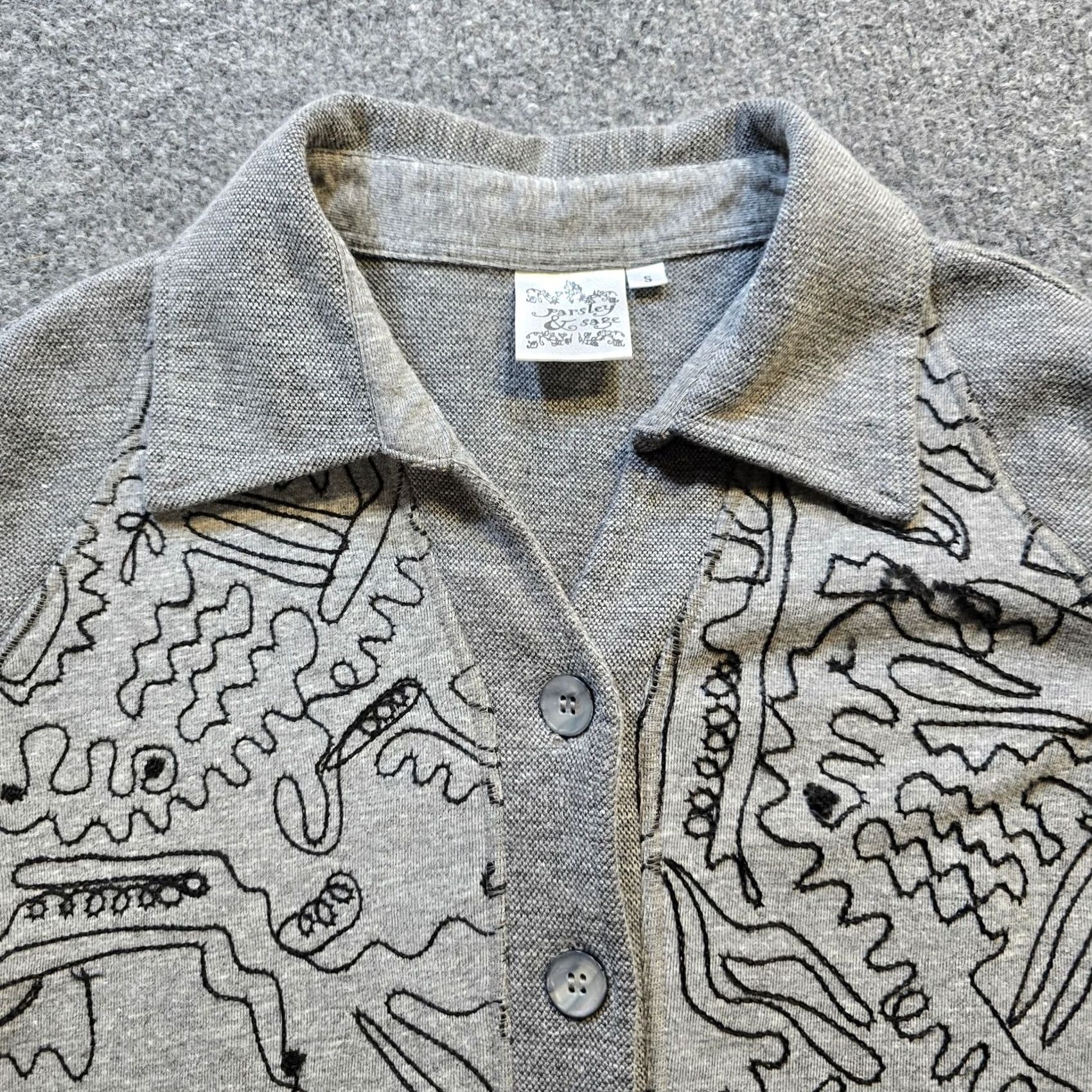 Vintage Parsley & Sage Cardigan Womens Size Small Gray Embroidered Button Front Casual Knit Top Size S / US 4 / IT 40 - 2 Thumbnail