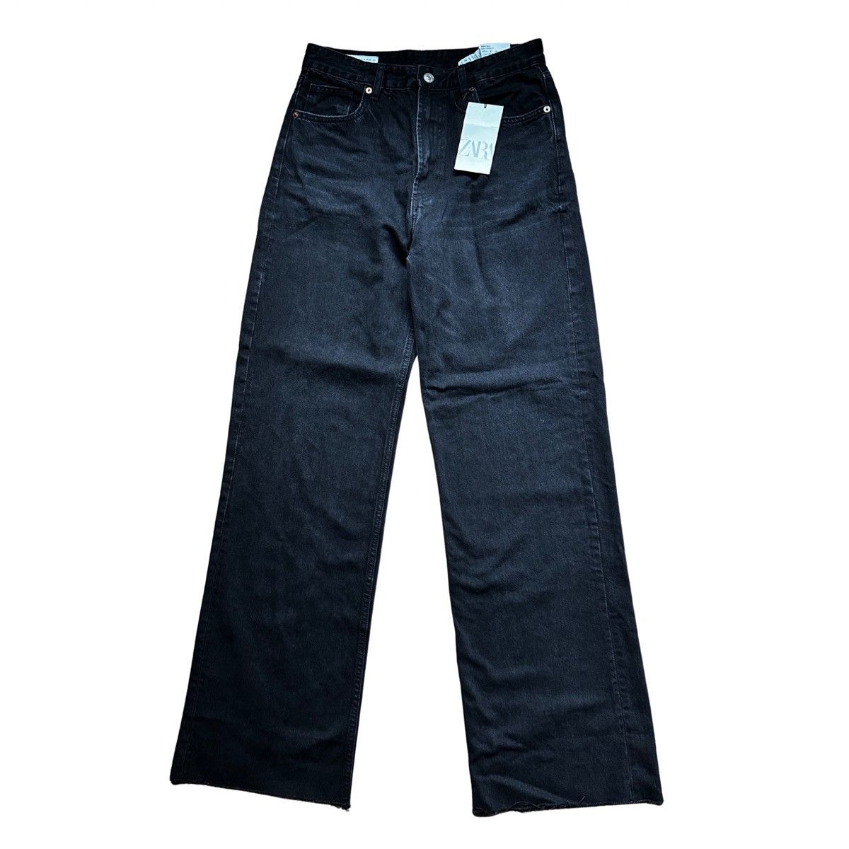 Zara ZARA High-Rise Wide-Leg Jeans in Washed Black Size 30" / US 8 / IT 44 - 1 Thumbnail