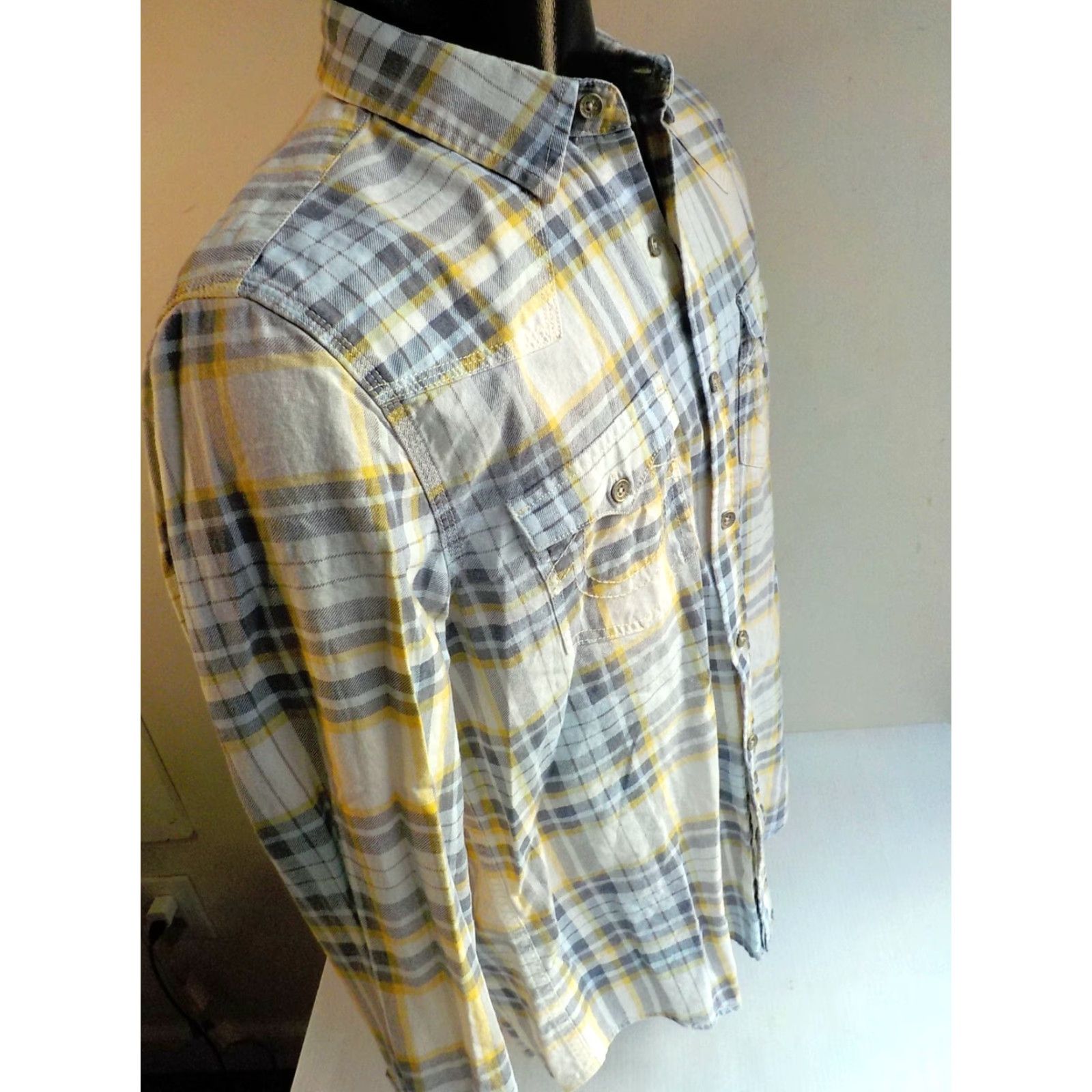 True Religion TRUE RELIGION LS Button Front Plaid Western Style Shirt Linen Blend SZ M Slim (Gray, Blue, Yellow, Ivory) Mens Size US M / EU 48-50 / 2 - 3 Thumbnail