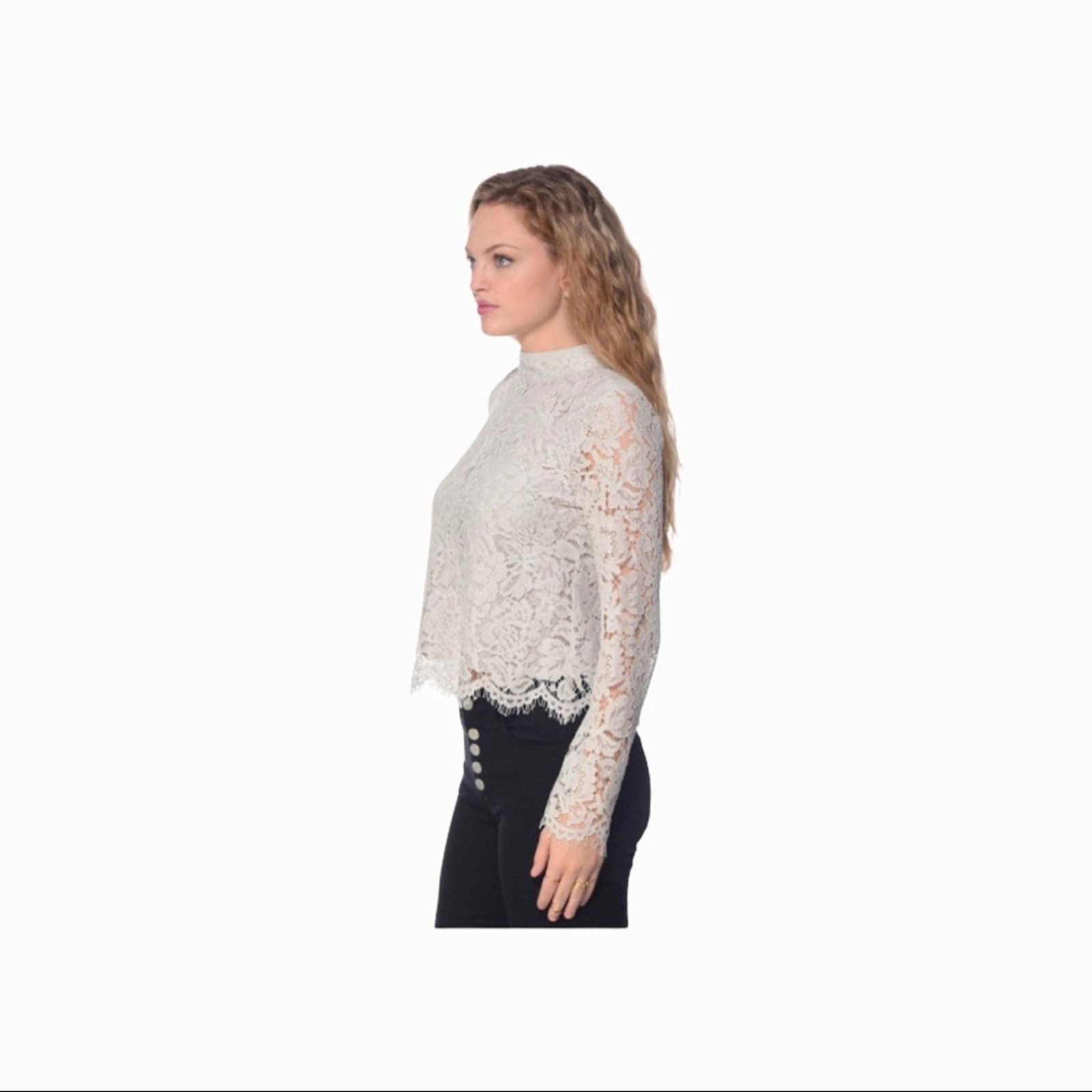 Chaser Brand Chaser Vintage Lace Mock Neck Top Light Gray M Size M / US 6-8 / IT 42-44 - 4 Thumbnail