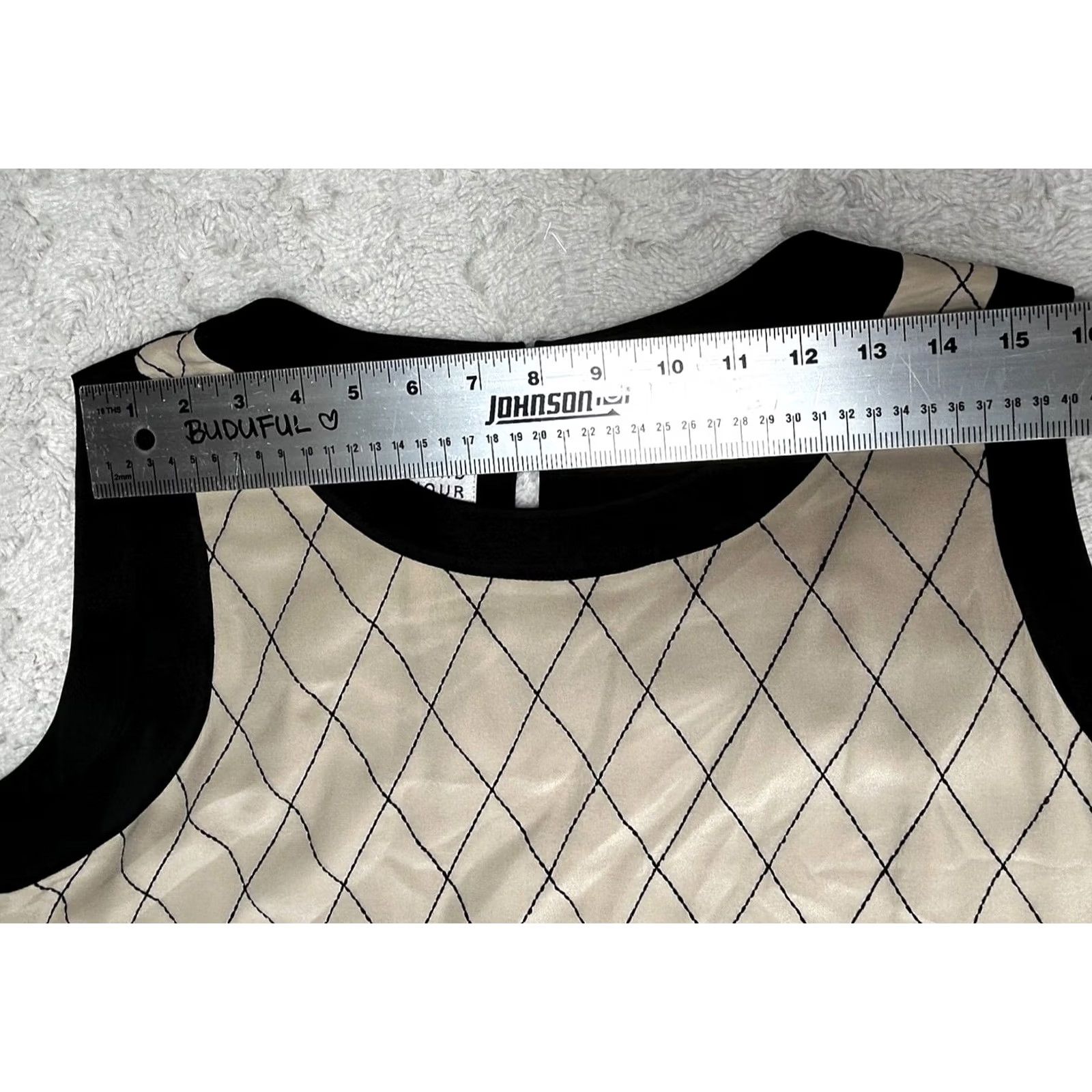 Vintage Edward Achour Paris Womens Sleeveless Silk Top Size 46 Cream/Black Diamond Print Size L / US 10 / IT 46 - 6 Thumbnail