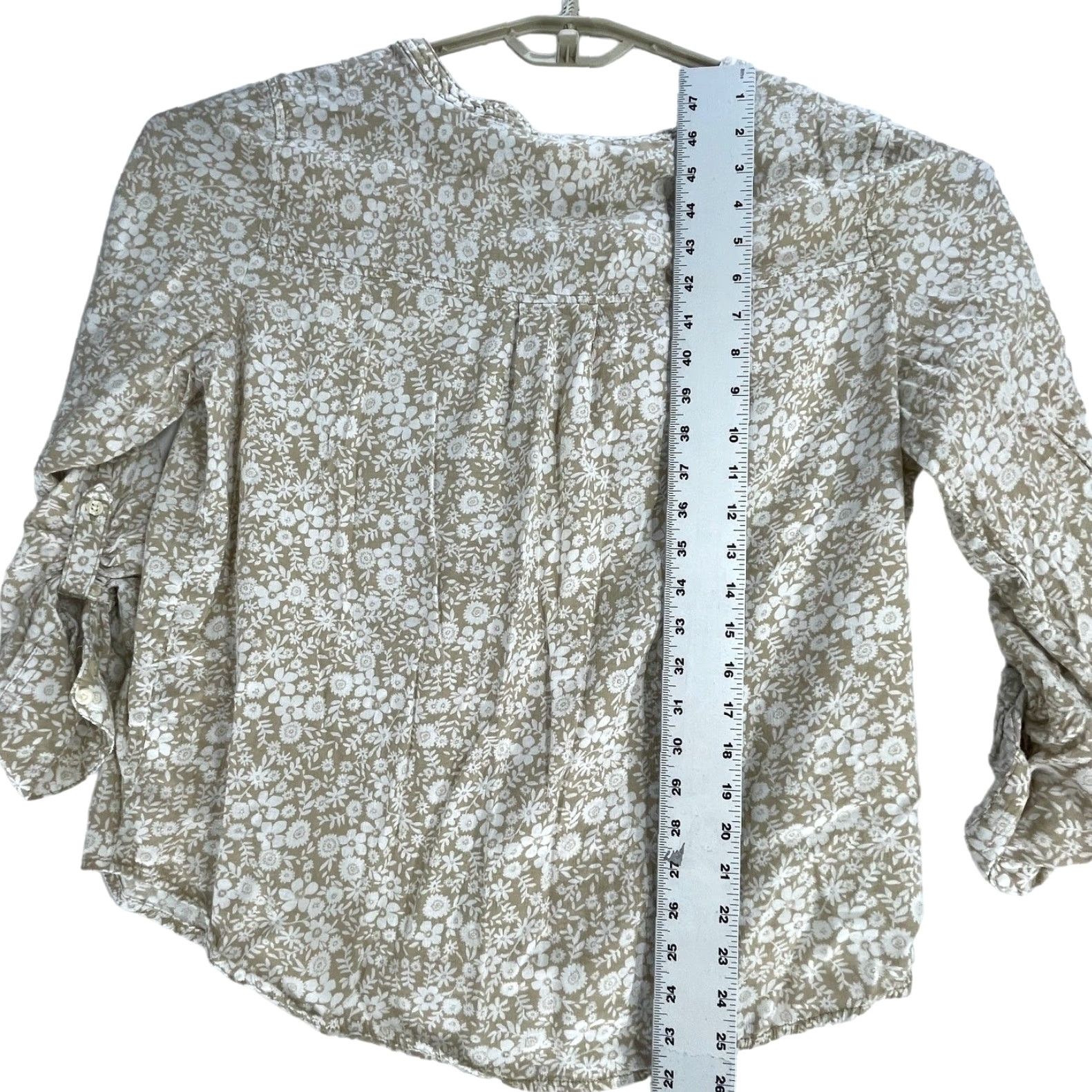 Vintage St Johns Bay Blouse XL Beige White Long Sleeve Floral Cotton Blend Tunic Womens Size XL / US 12-14 / IT 48-50 - 4 Thumbnail