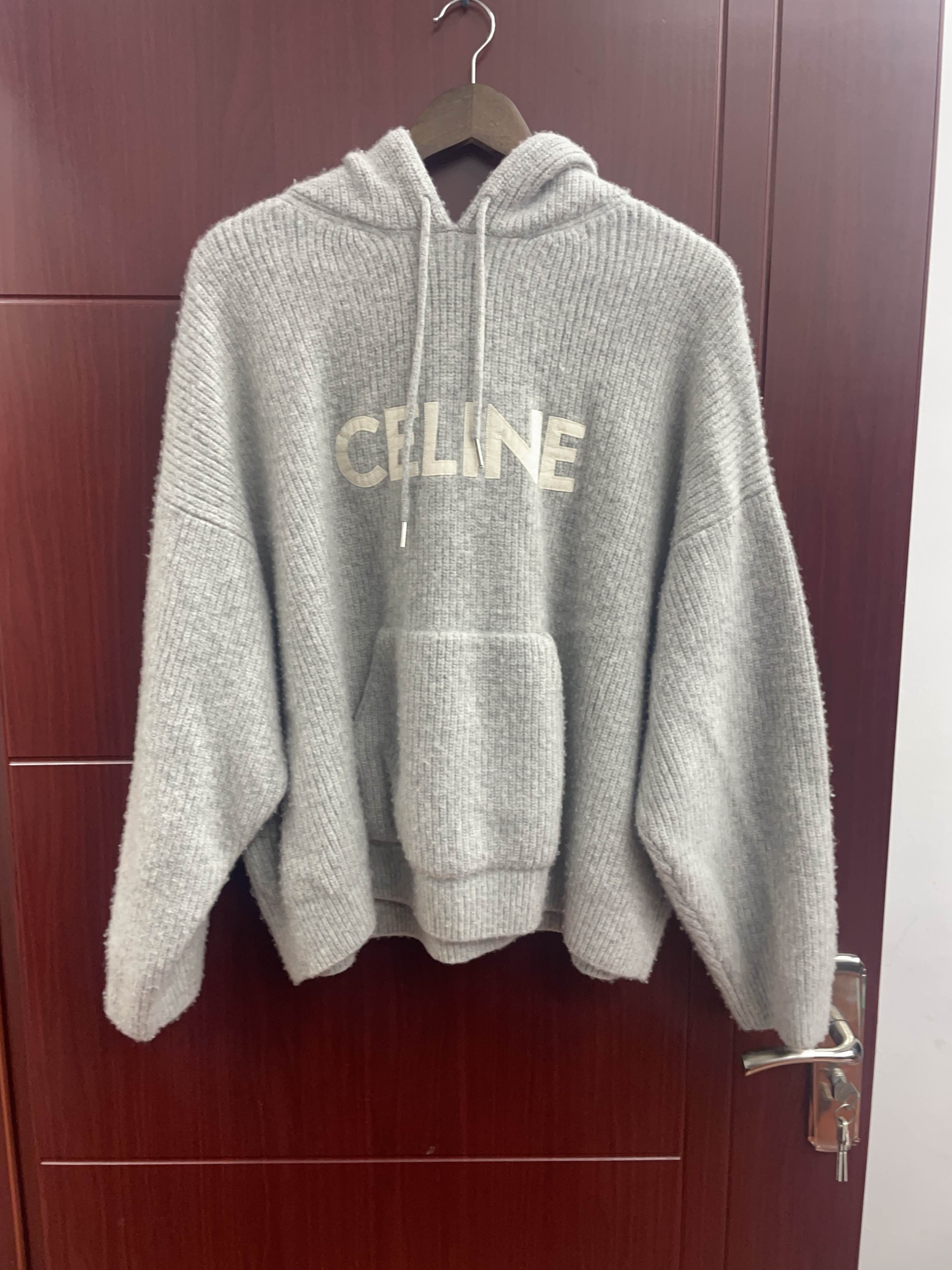 Celine CELINE Logo Knit Hoodie Gray Size XXL Size US XXL / EU 58 / 5 - 1 Thumbnail