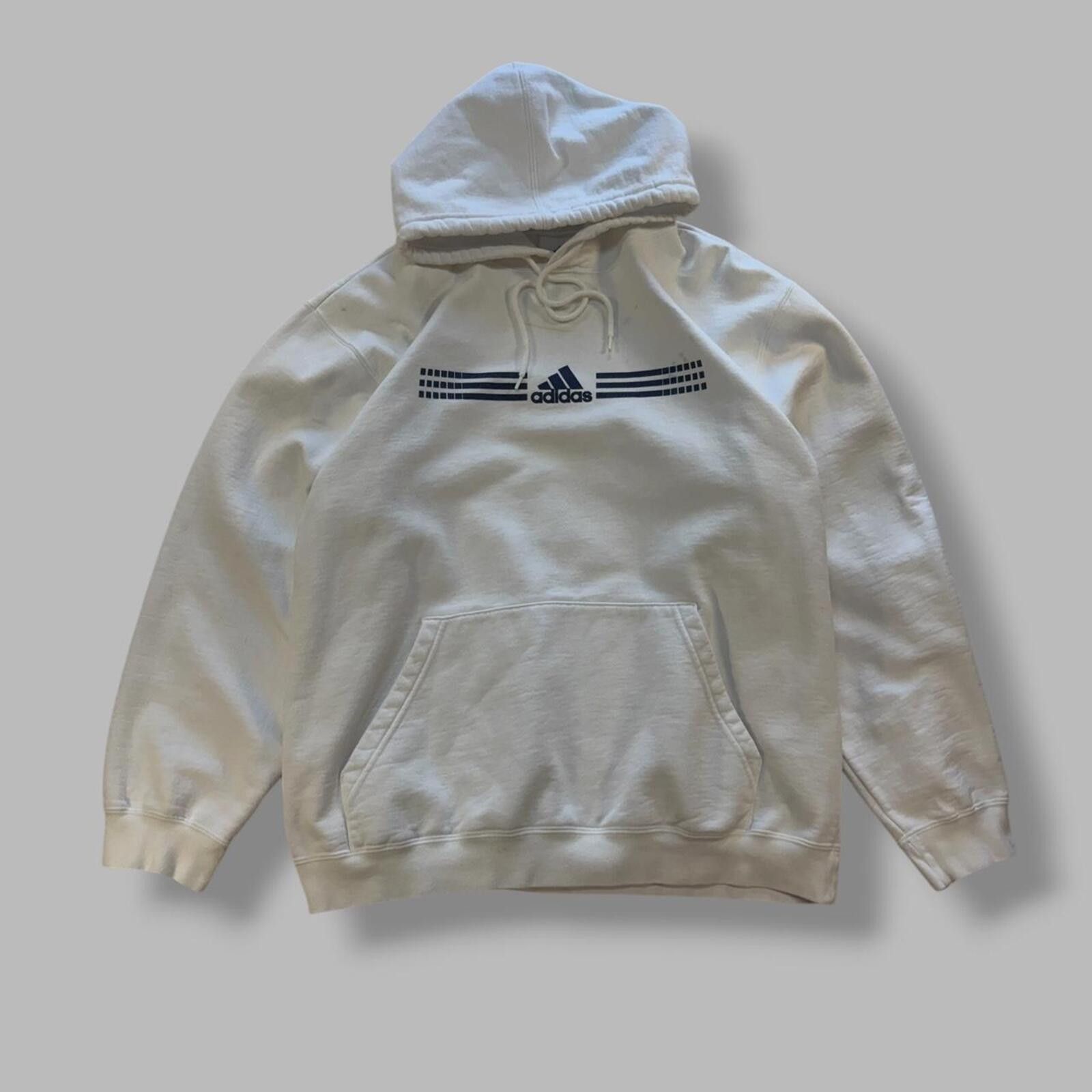 Adidas Vintage White Adidas Hoodie Size US L / EU 52-54 / 3 - 1 Thumbnail