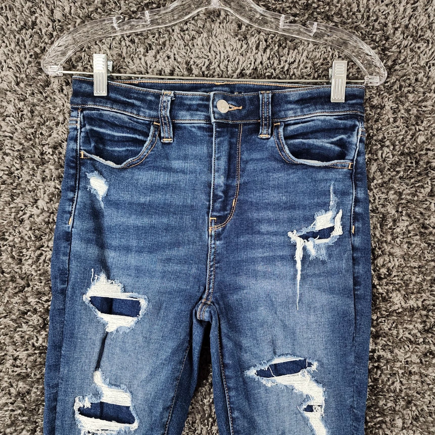 American Eagle Outfitters VINTAGE American Eagle Womens Jeggings Size 2 Blue High Rise Distressed Stretch Jeans Size 26" / US 2 / IT 38 - 2 Thumbnail