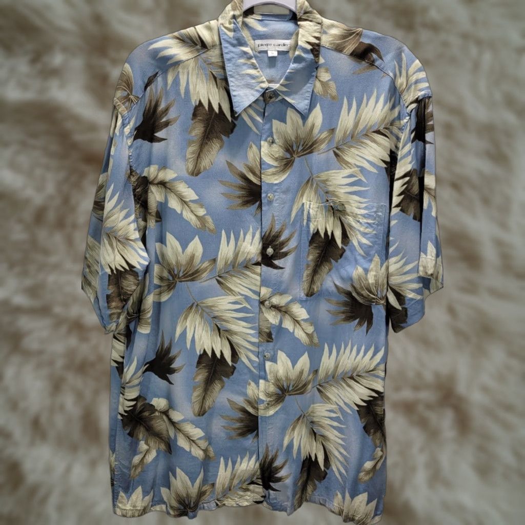 Pierre Cardin Pierre Cardin Shirt Mens Button-Up Short Sleeve L Blue Leaf/Feather Print Vtg Ltd Fit Size US L / EU 52-54 / 3 - 1 Thumbnail