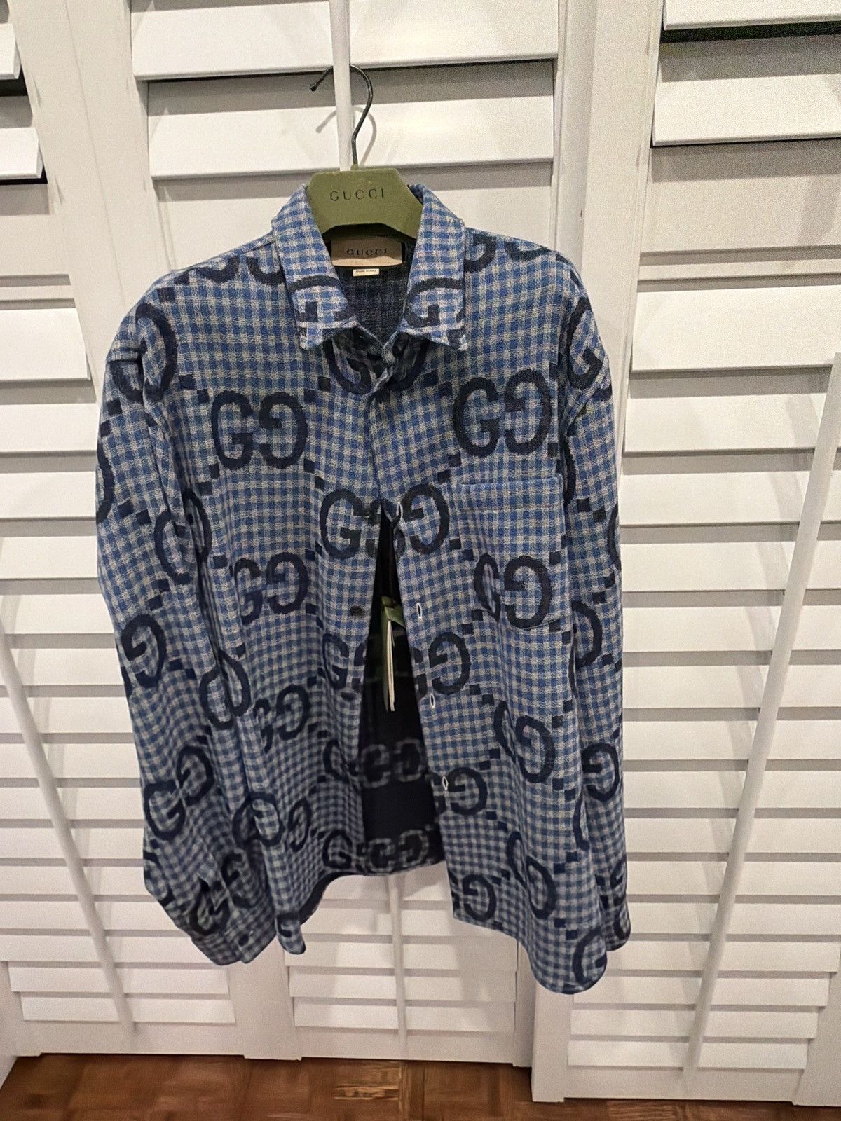 Gucci GUCCI MONOGRAM CHECK SHIRT AZURE/BLUE SS 2024 Size US M / EU 48-50 / 2 - 1 Thumbnail