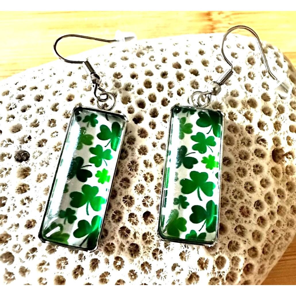 Handmade St Patrick's Day Shamrock Earrings Rectangle Party Parade Fe Size ONE SIZE - 10 Thumbnail